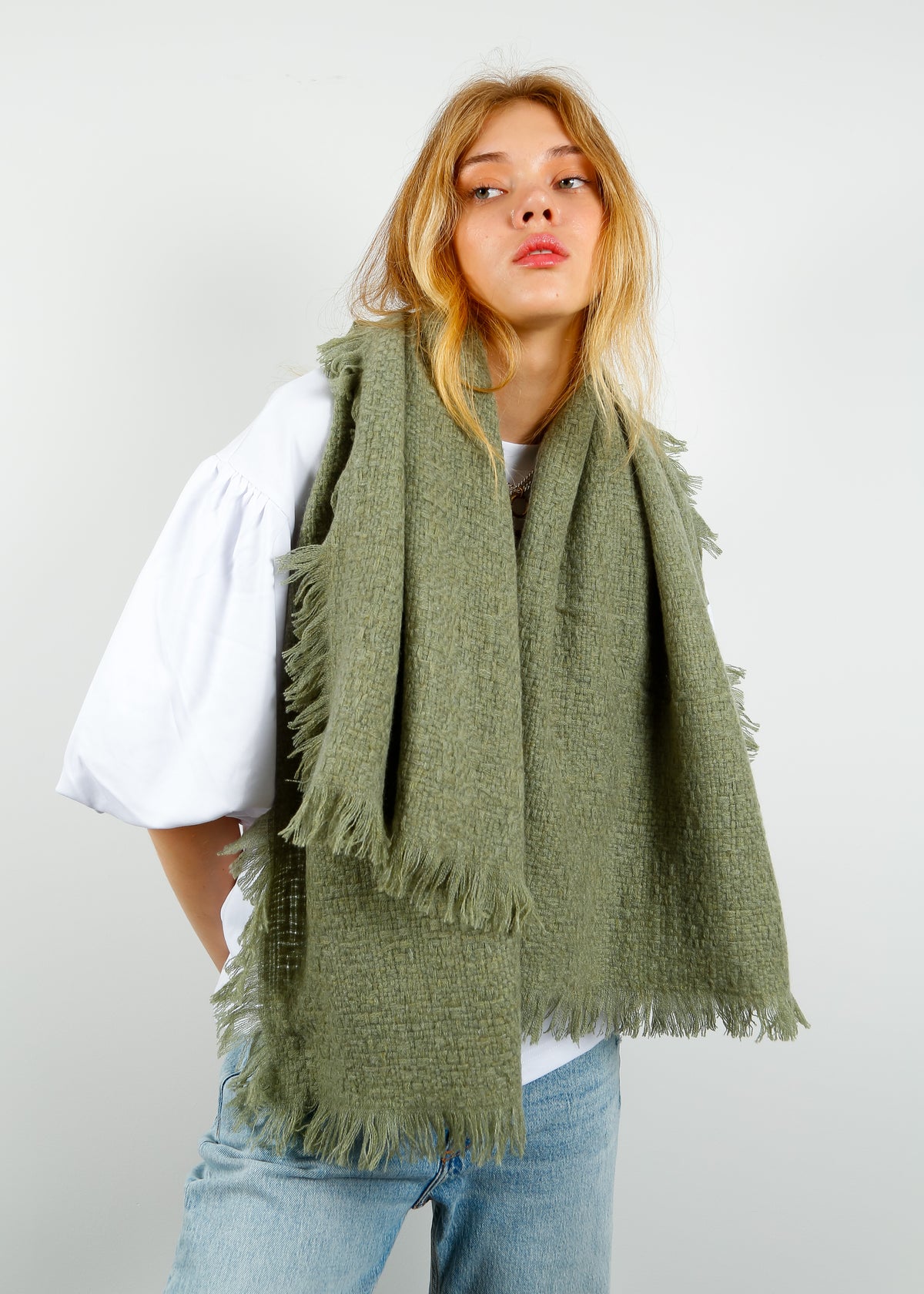 CALEIDO Cashmere Basket W Scarf in Shale Green