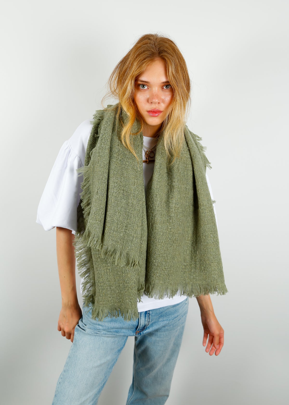 CALEIDO Cashmere Basket W Scarf in Shale Green