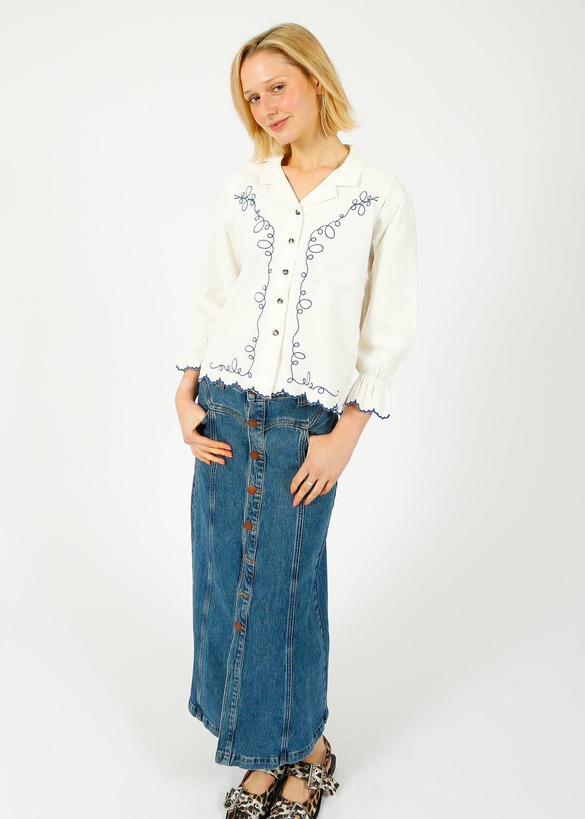 S&M Western Sophia Blouse in Ecru