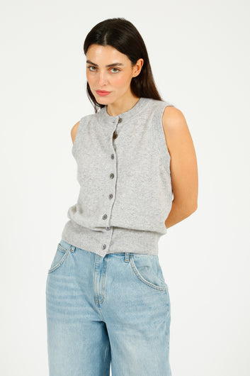 C-RUSH Stevie Button Up Tank in Fluffy Grey