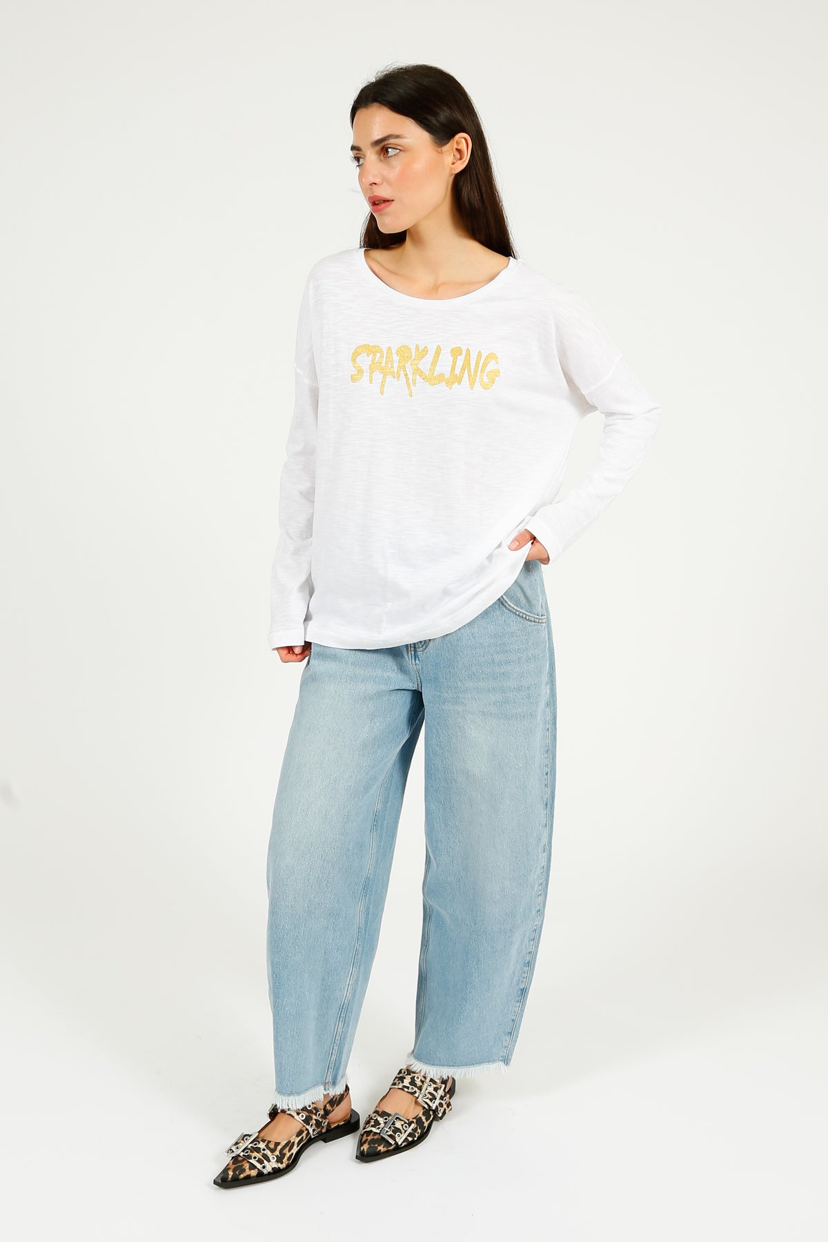 FWP Sparkling Sweatshirt in White, Gold