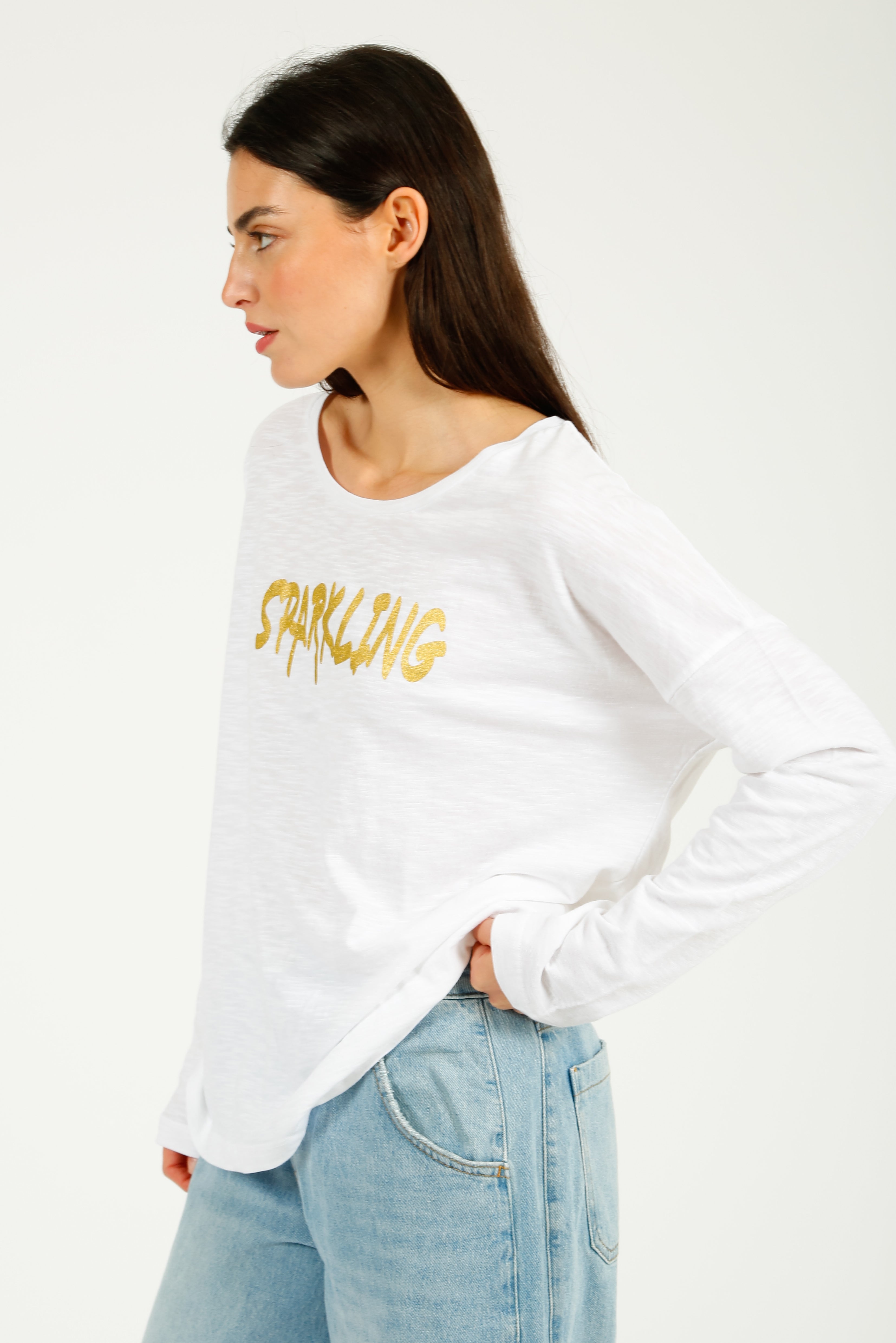 FWP Sparkling Sweatshirt in White, Gold