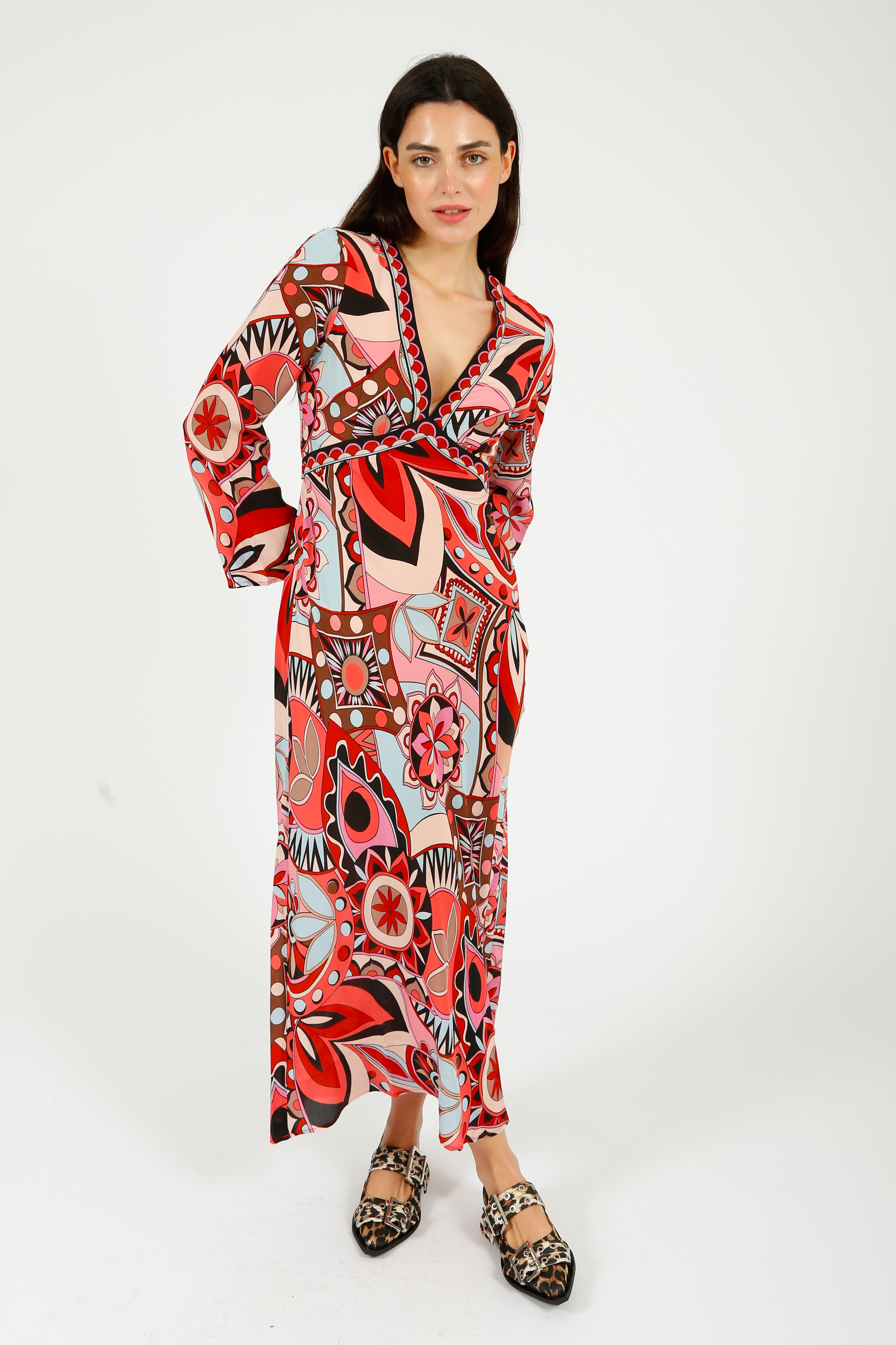 RIXO Tania Dress in 60's Swirl Red