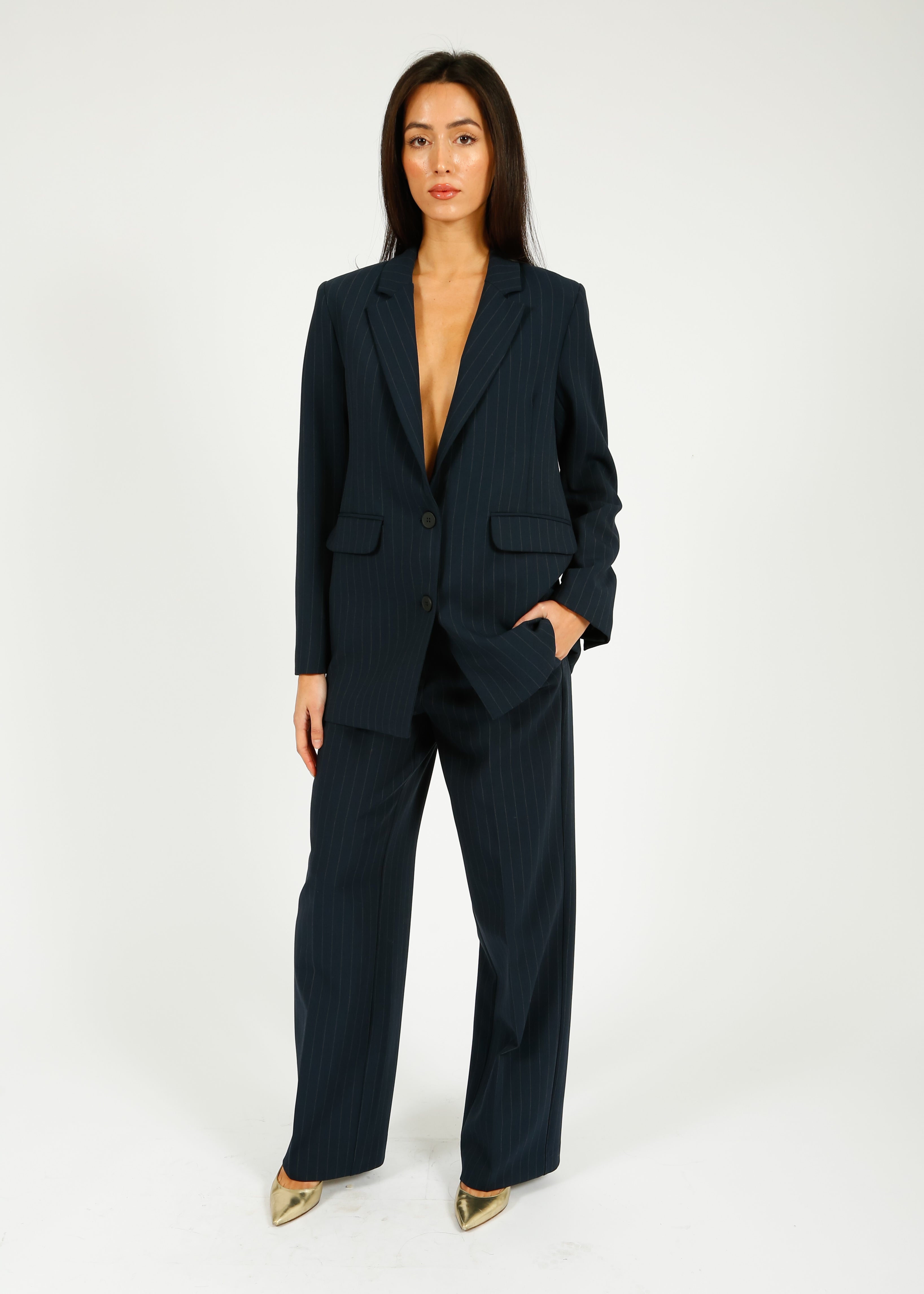 SLF Rita Wide Pant in Dark Sapphire Pin Stripe