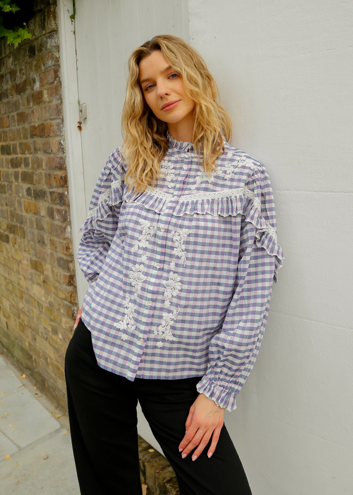 LM Noelianne Check Shirt in Blue, Purple