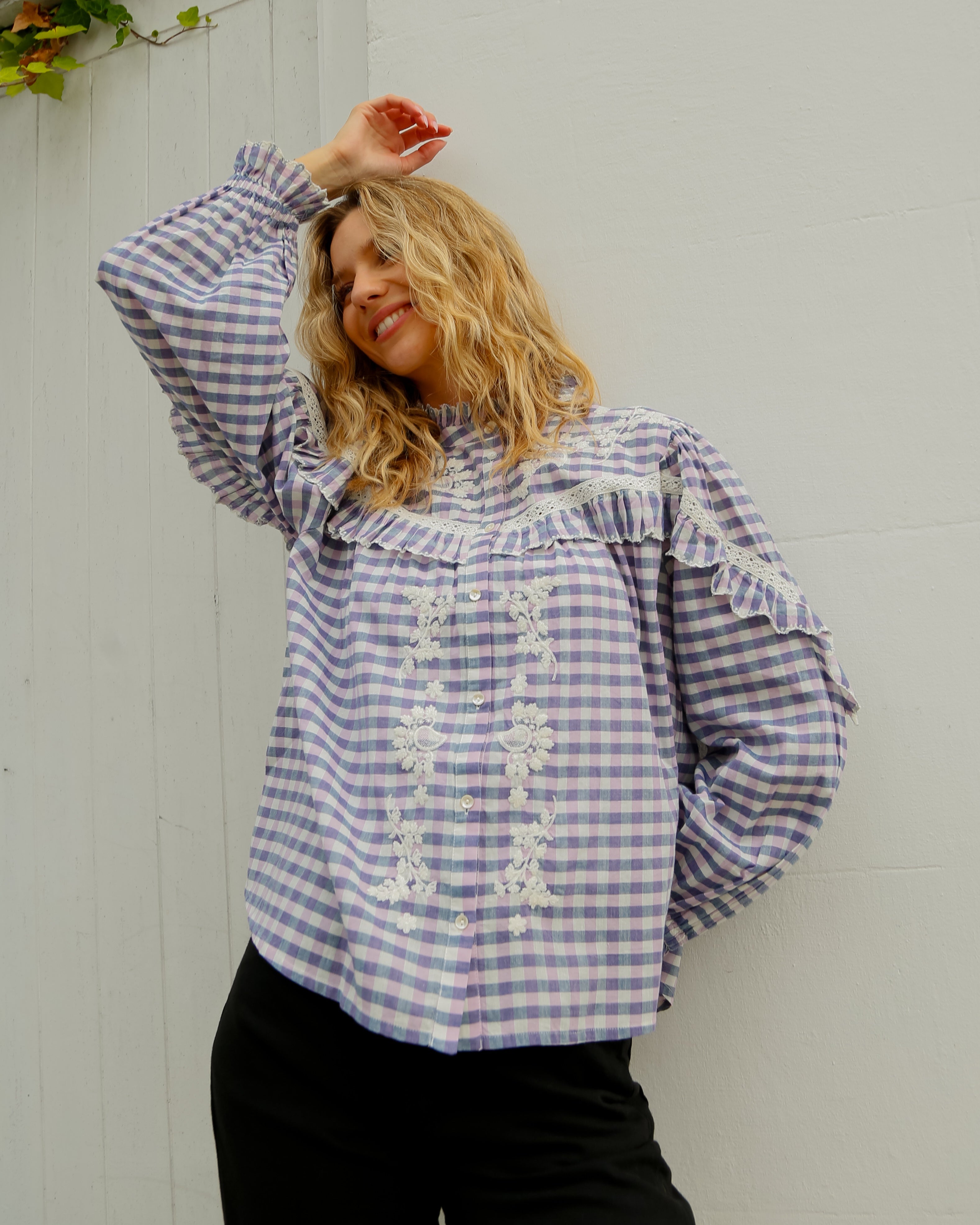 LM Noelianne Check Shirt in Blue, Purple