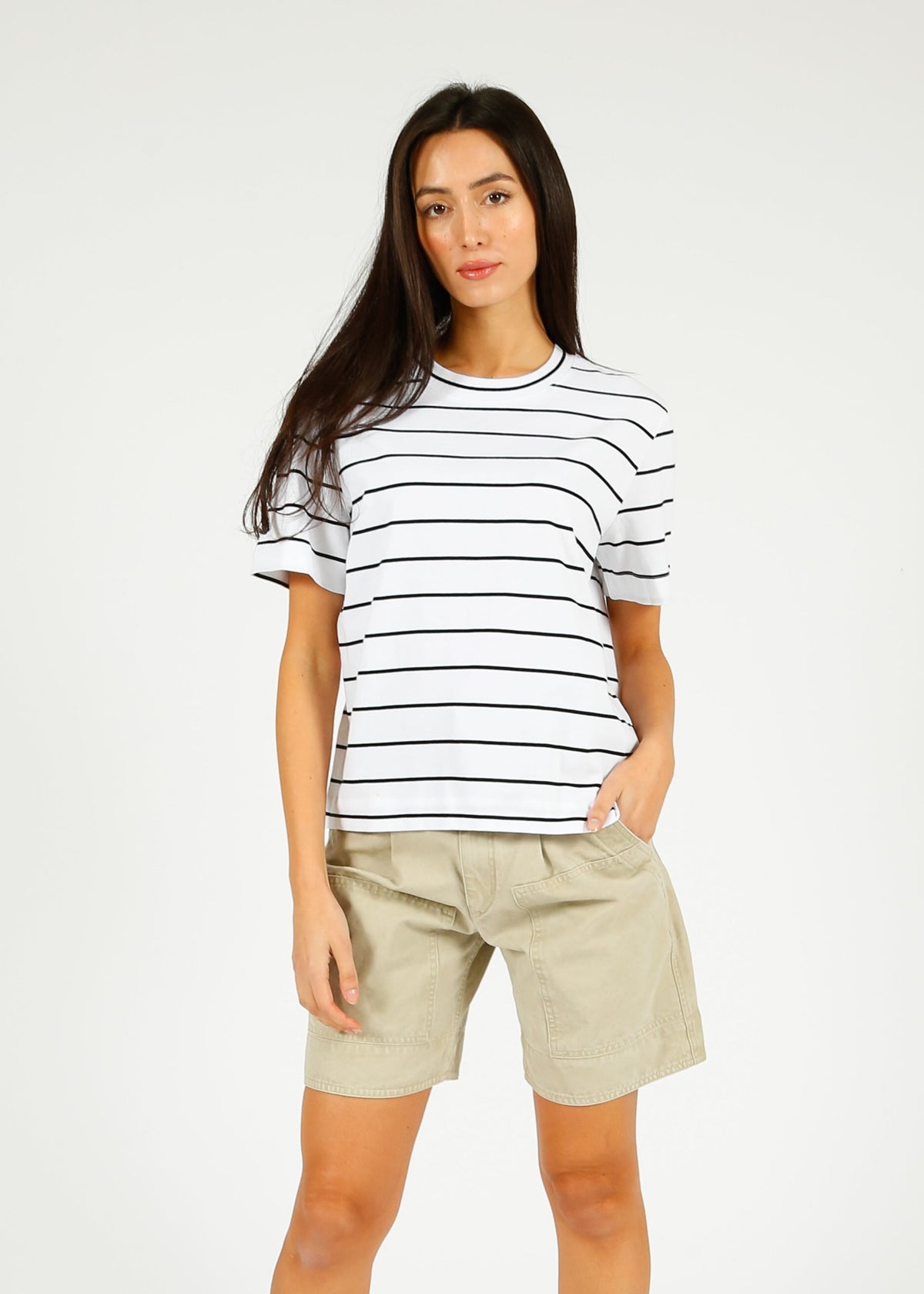 SLF Essential SS Boxy Striped Tee in Black, White