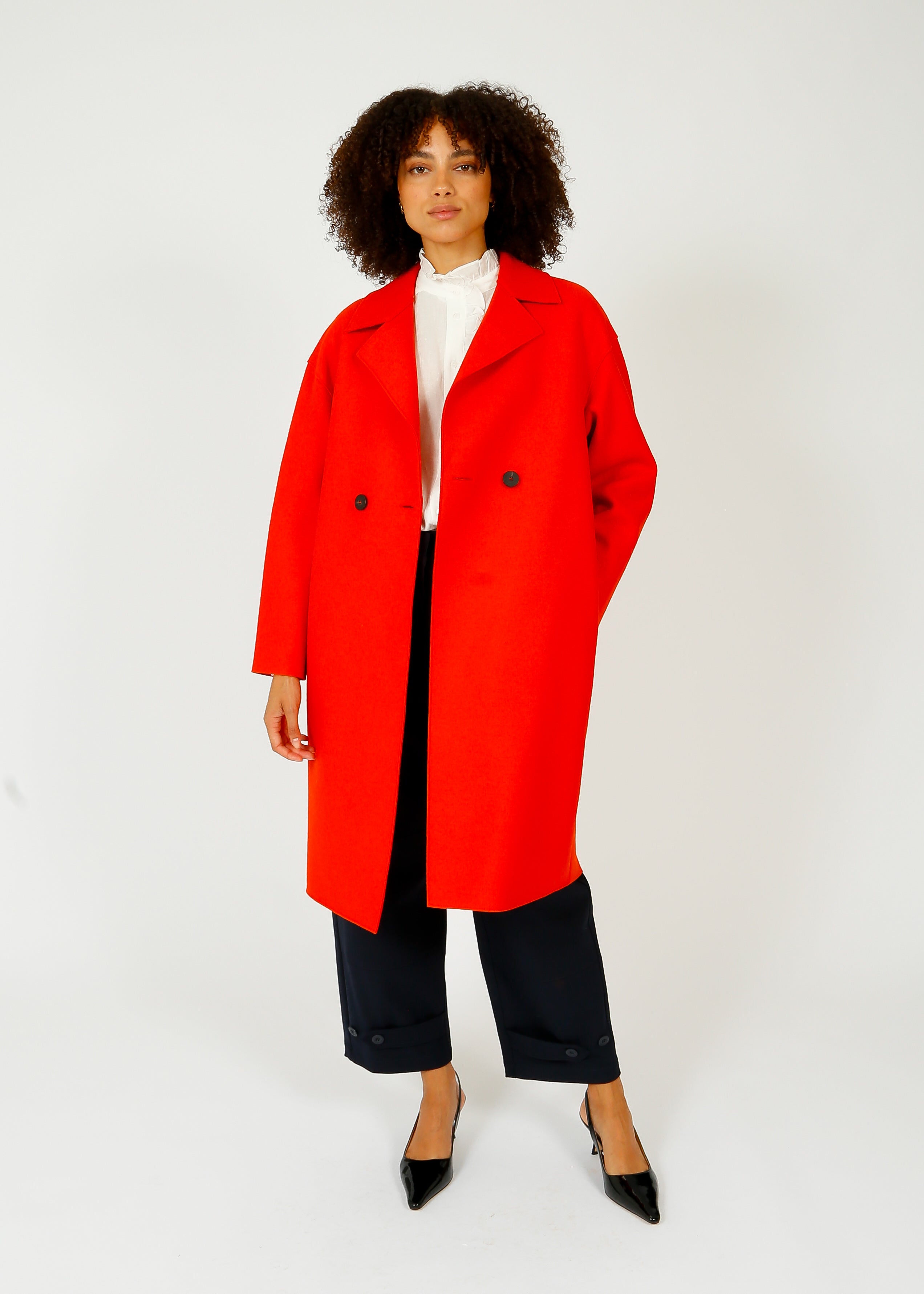 HW Pressed Wool Coat in Red Orange