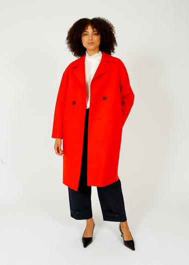 HW Pressed Wool Coat in Red Orange