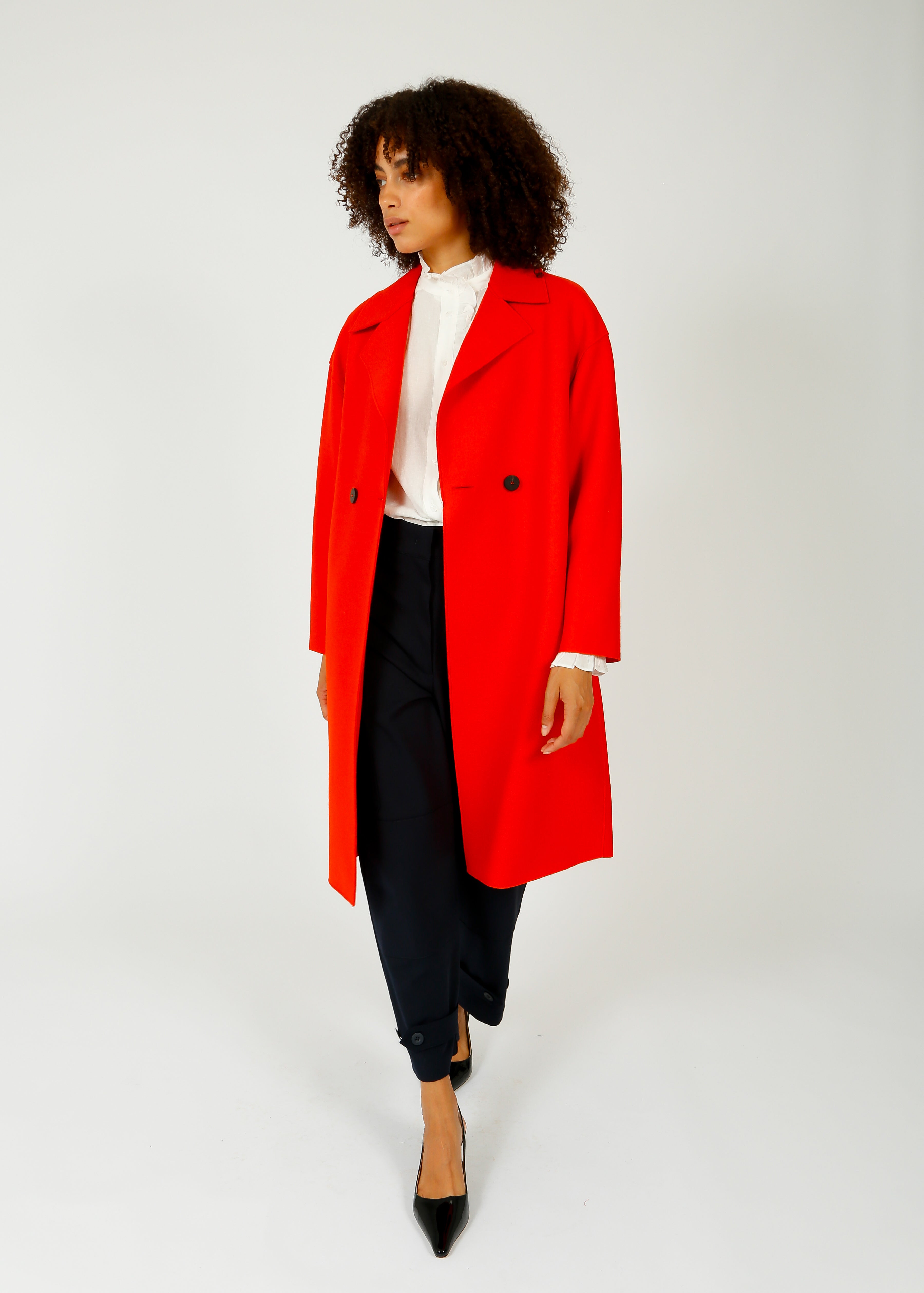 HW Pressed Wool Coat in Red Orange