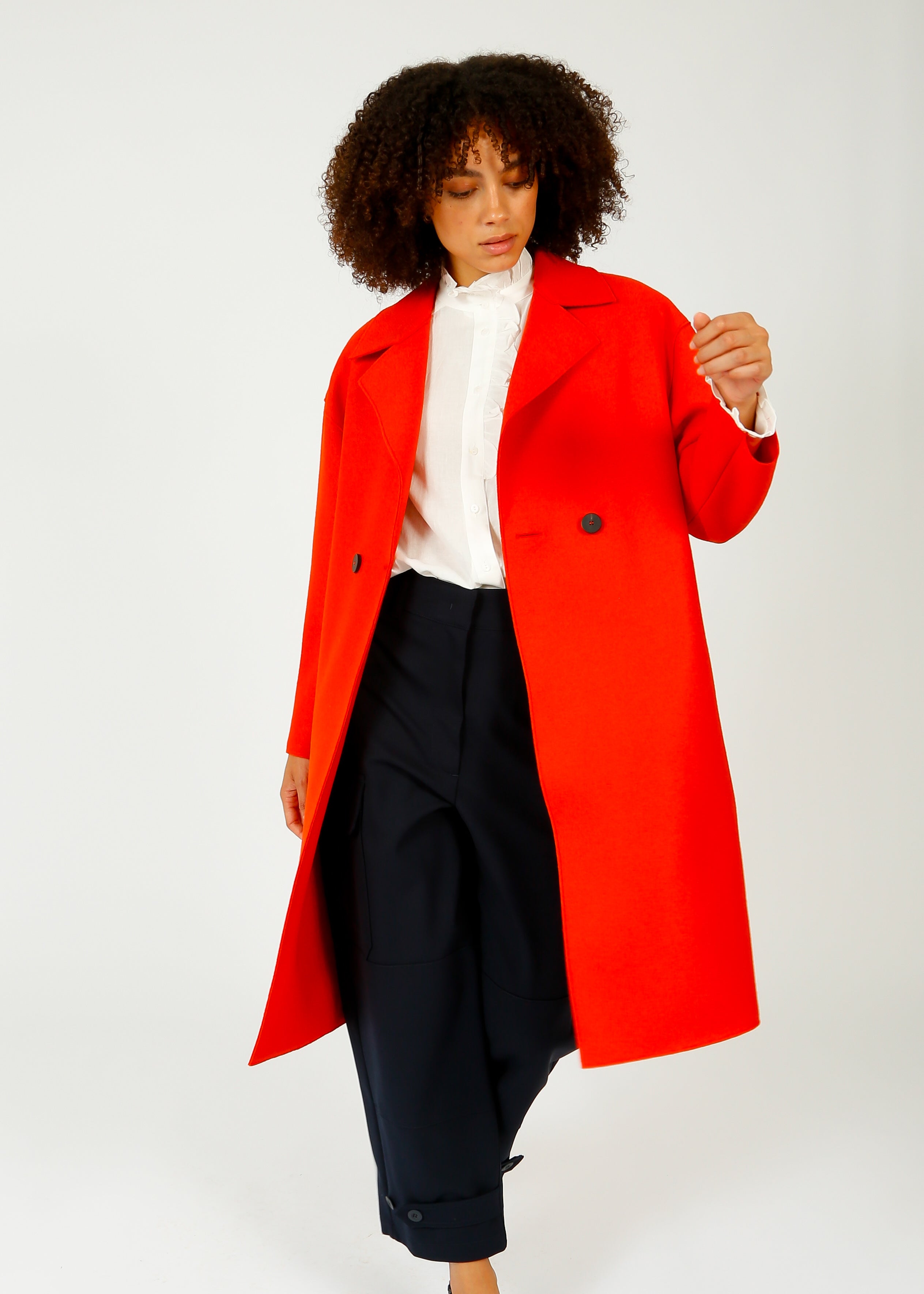 HW Pressed Wool Coat in Red Orange