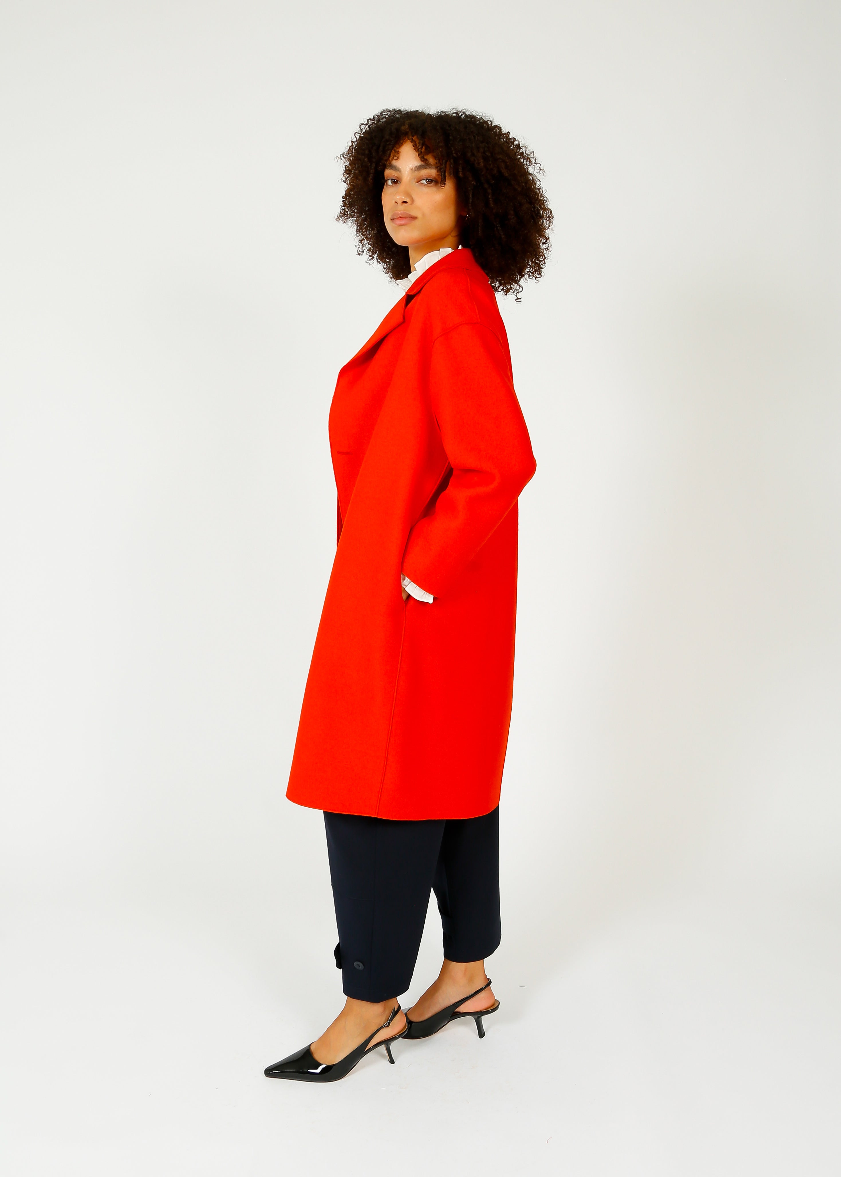 HW Pressed Wool Coat in Red Orange