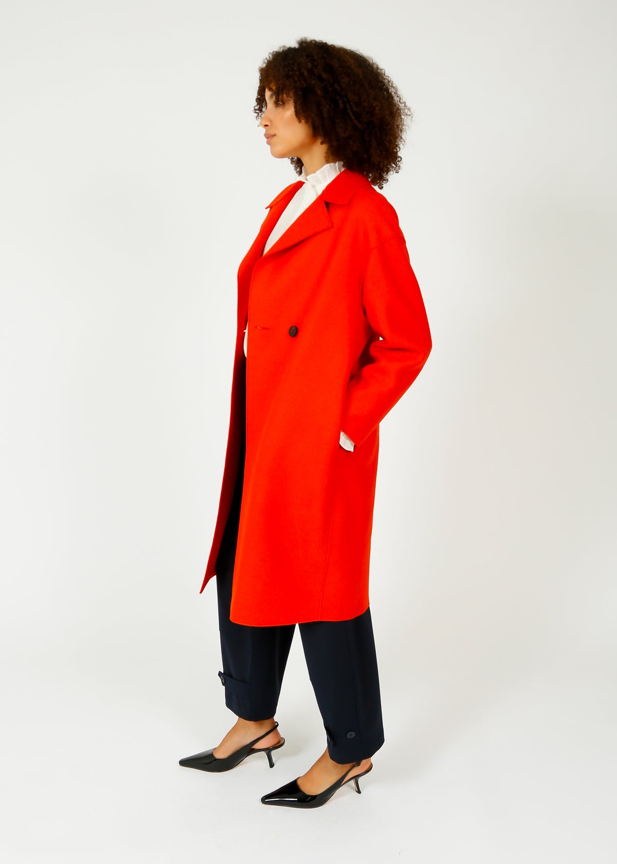 HW Pressed Wool Coat in Red Orange