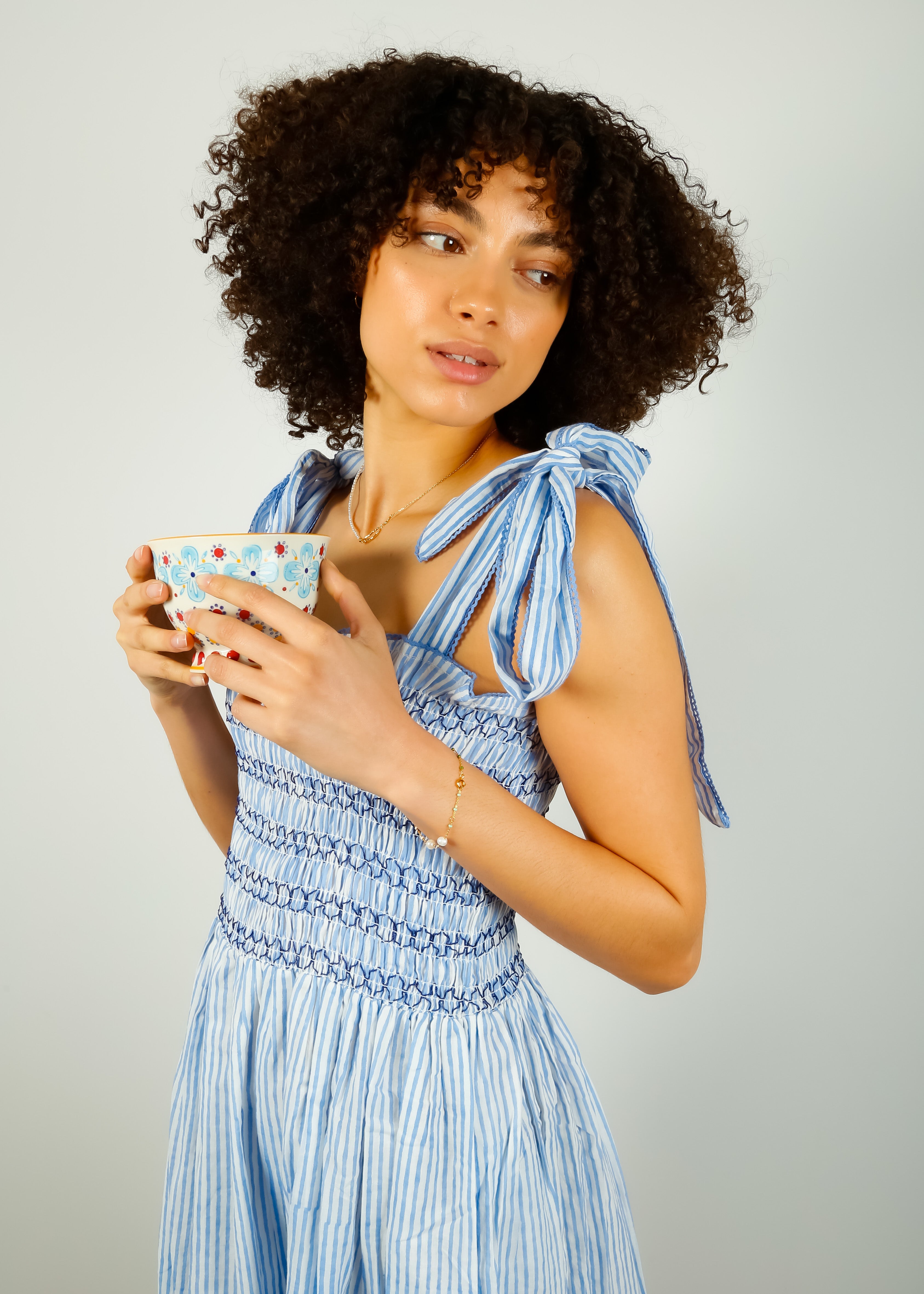 Yasmin floral smocked sun dress in blue and aqua