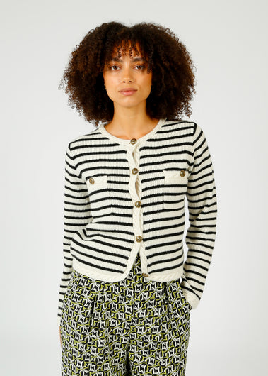 SUNCOO Gabriel Stripe Cardigan in Off White