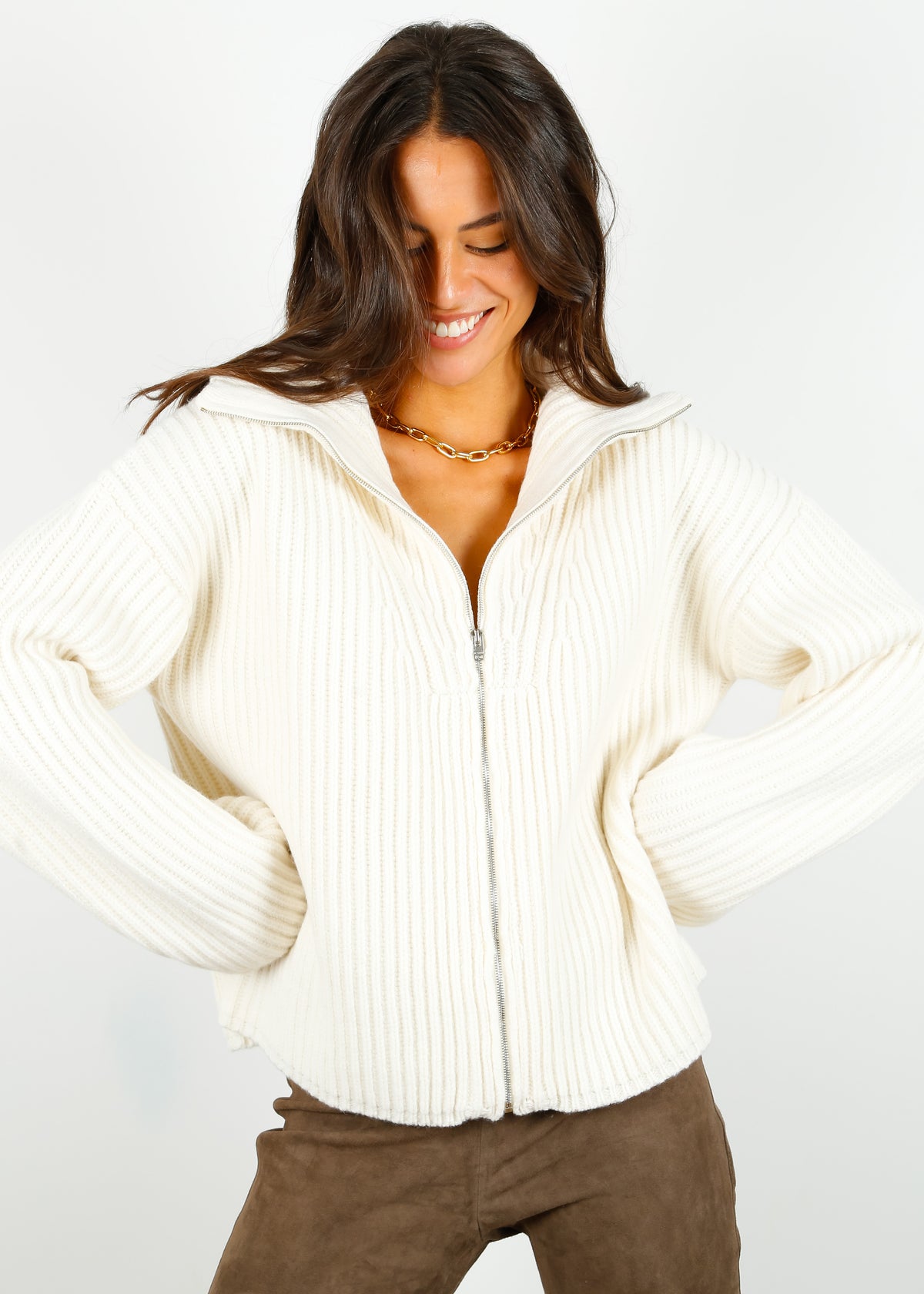 JOSEPH Zip Through Cardigan in Ivory