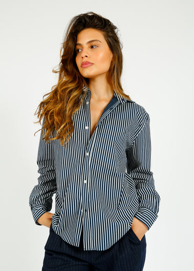 PARK Classic Fit Shirt in Navy, White Stripe