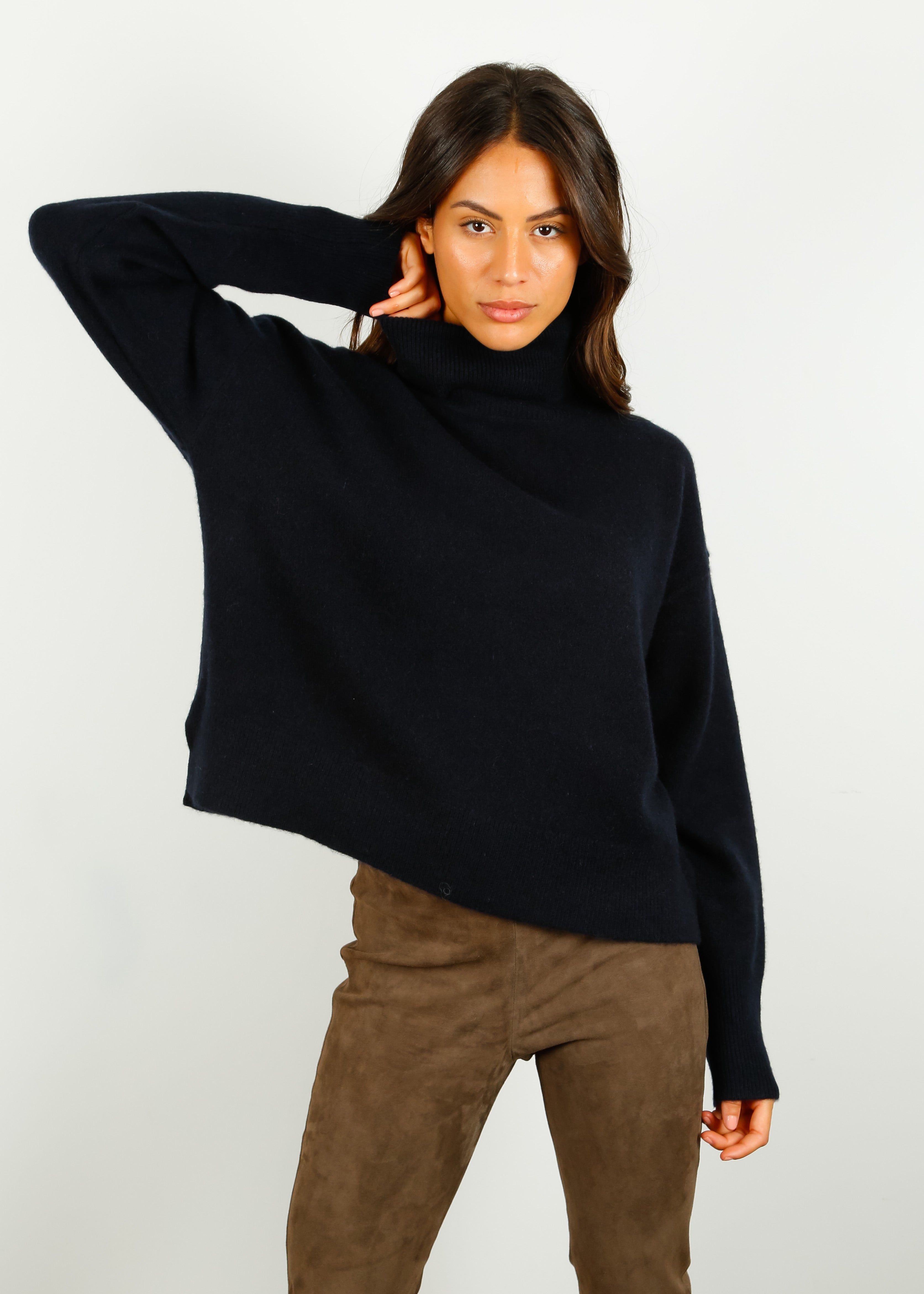 JOSEPH High Neck Brushed Cashmere in Navy