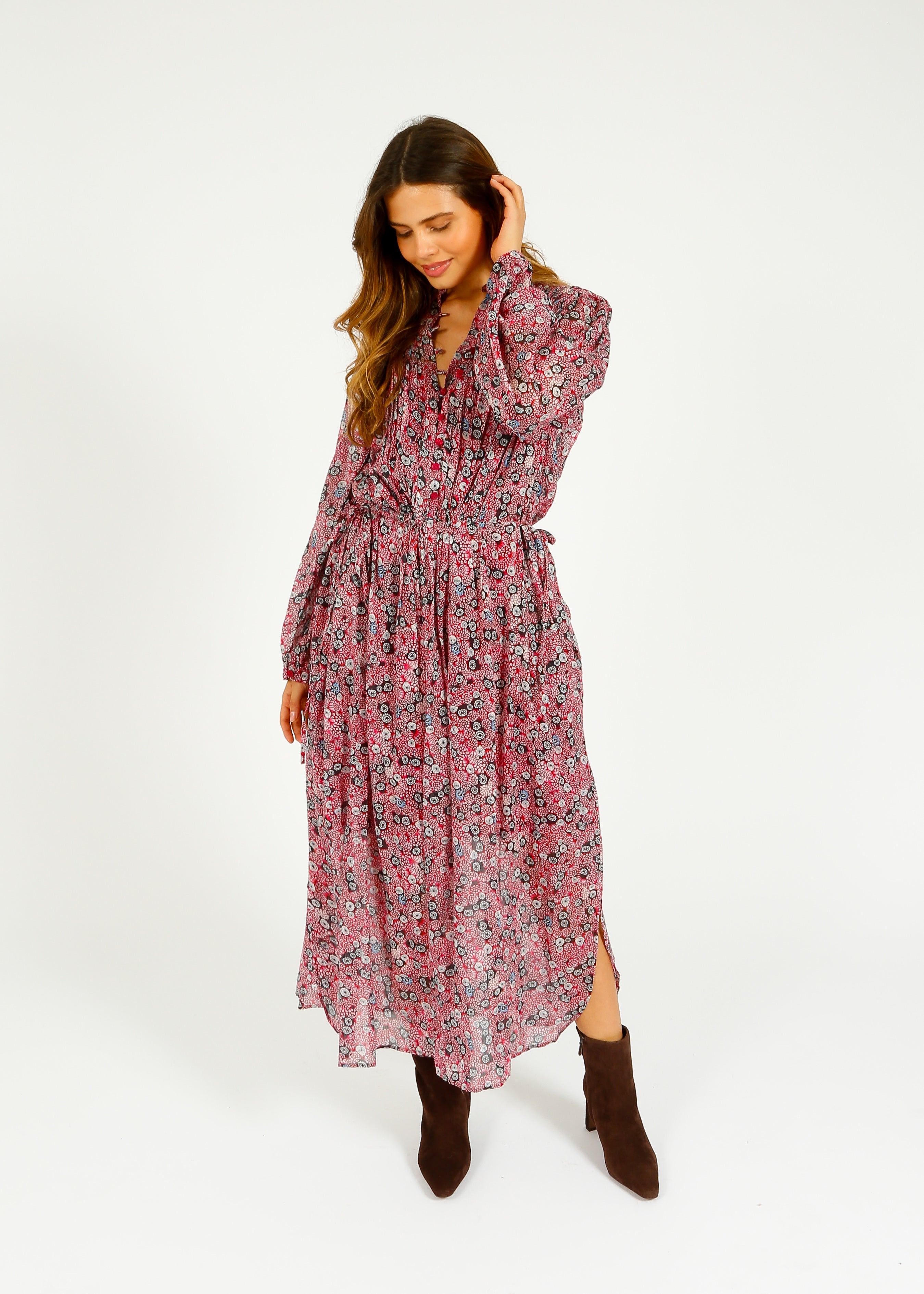 IM Dalida Printed Dress in Raspberry, Black