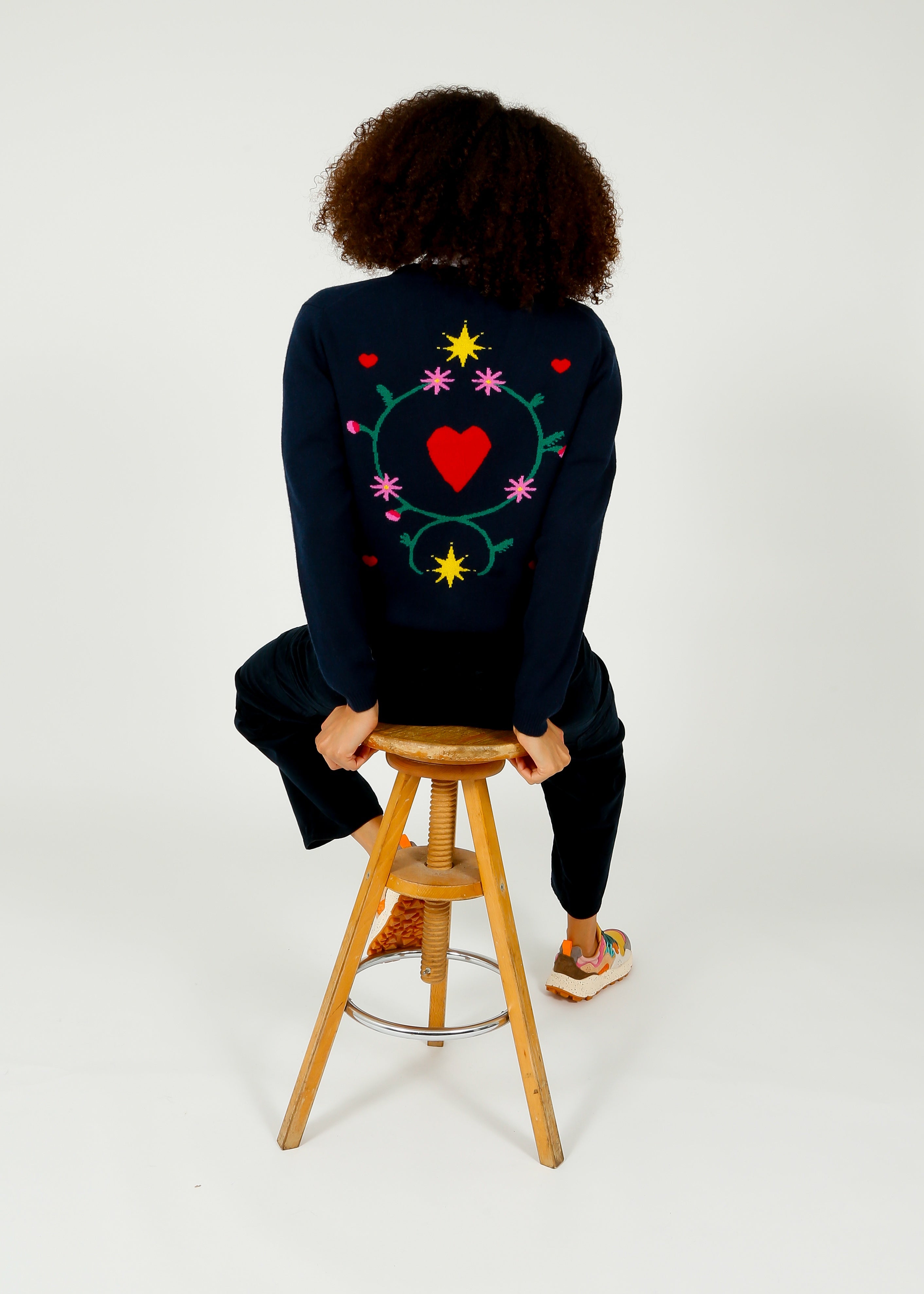 JU Folklore Cardigan in Navy, Multi