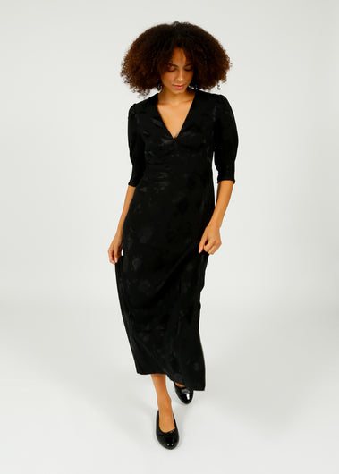 RIXO Zadie Dress in Black Poppy Jacquard