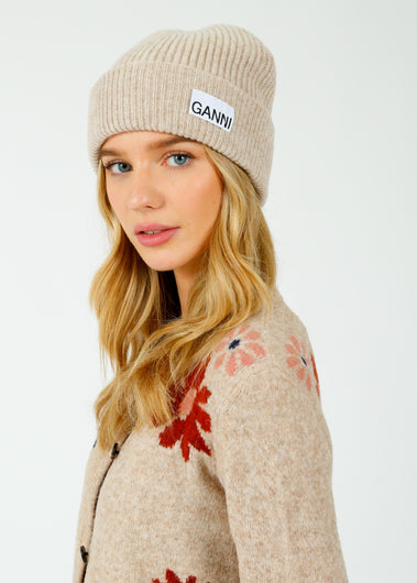 GANNI A5369 Rib Knit Beanie in Brazilian Sands