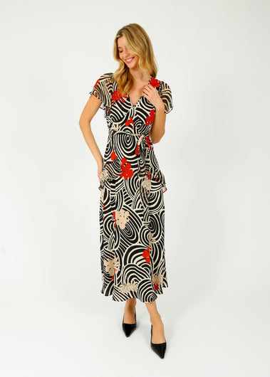 RIXO Evie Dress in Swirl Daisy Black