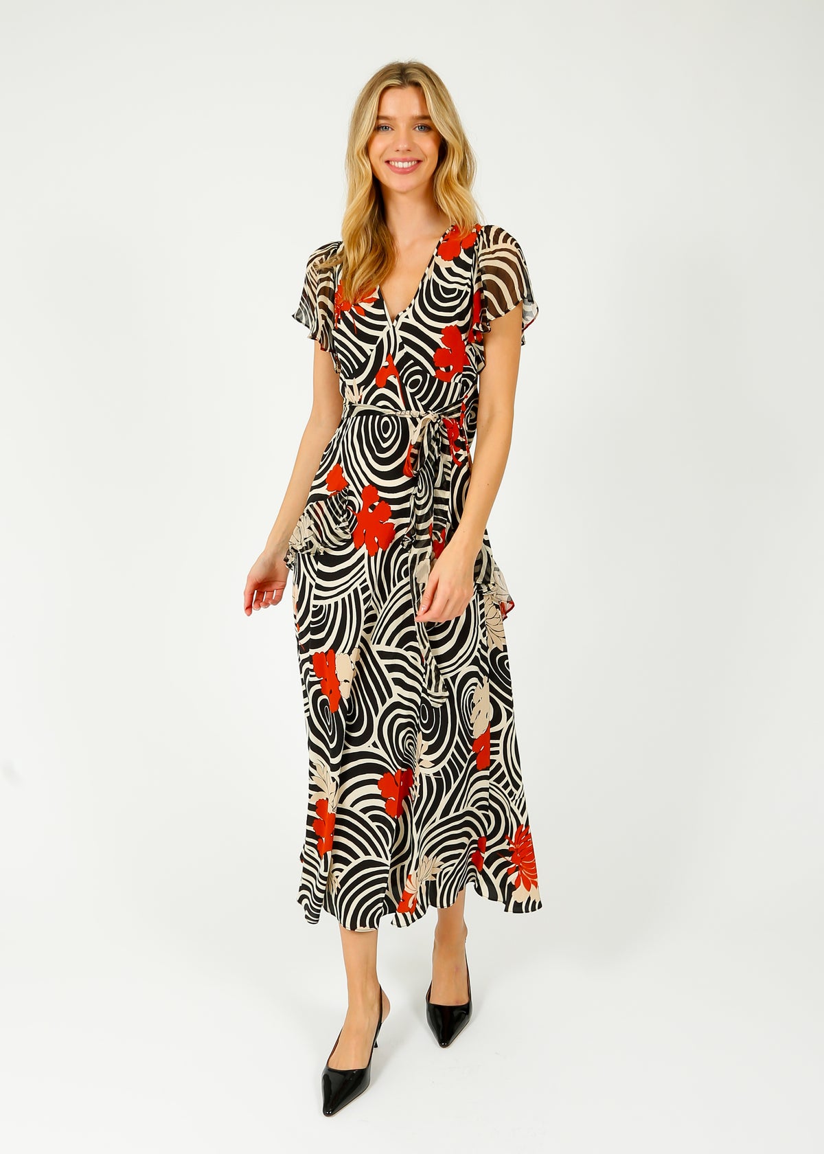 RIXO Evie Dress in Swirl Daisy Black