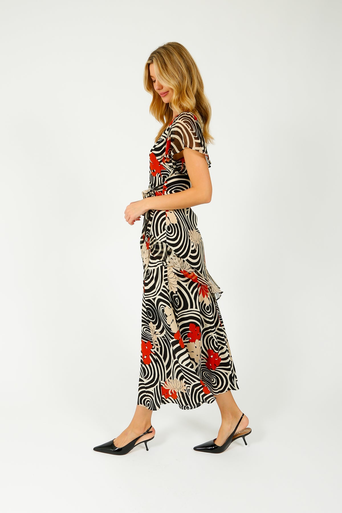 RIXO Evie Dress in Swirl Daisy Black