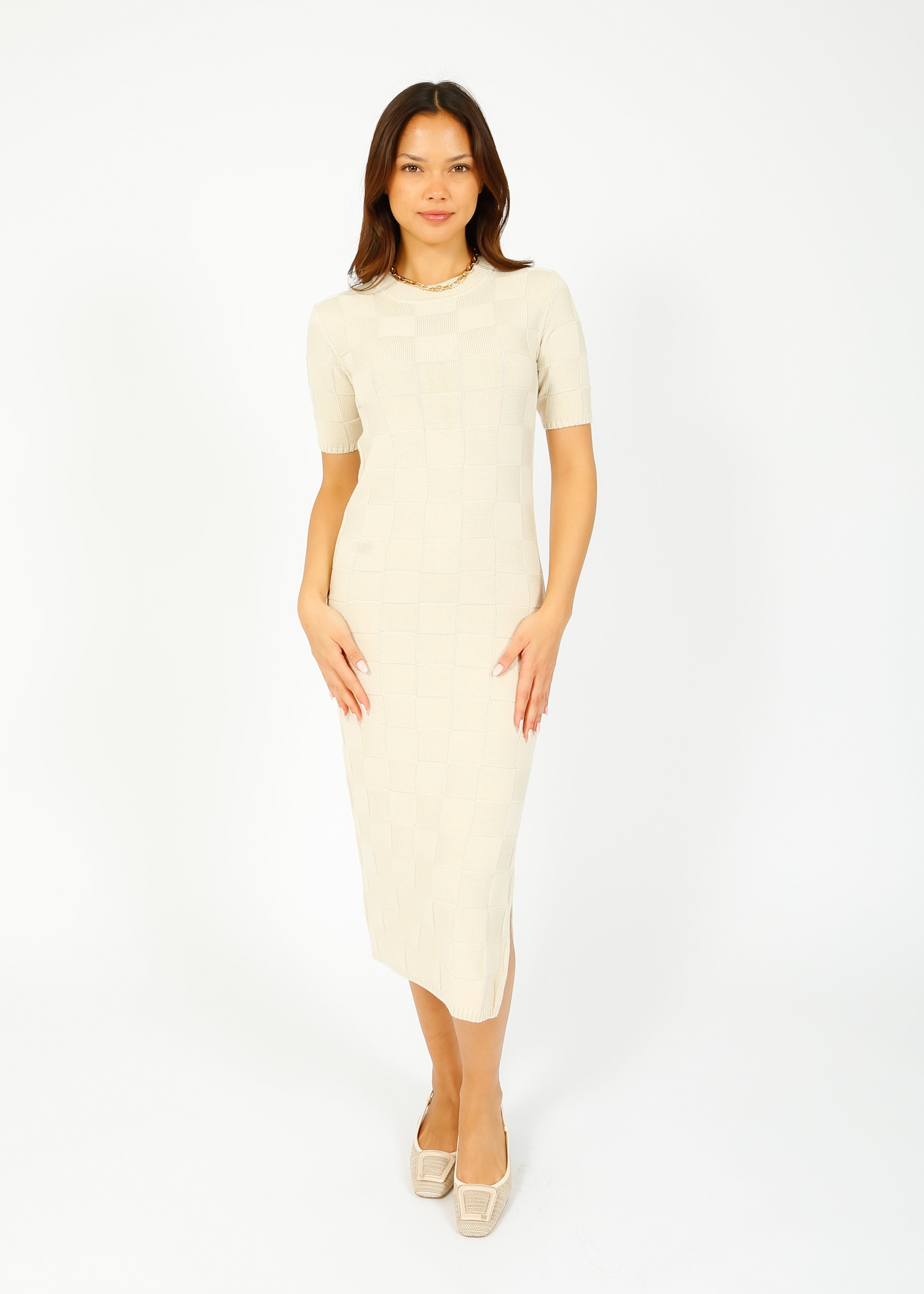 JOSEPH Dress Textured Vichy in Papyrus