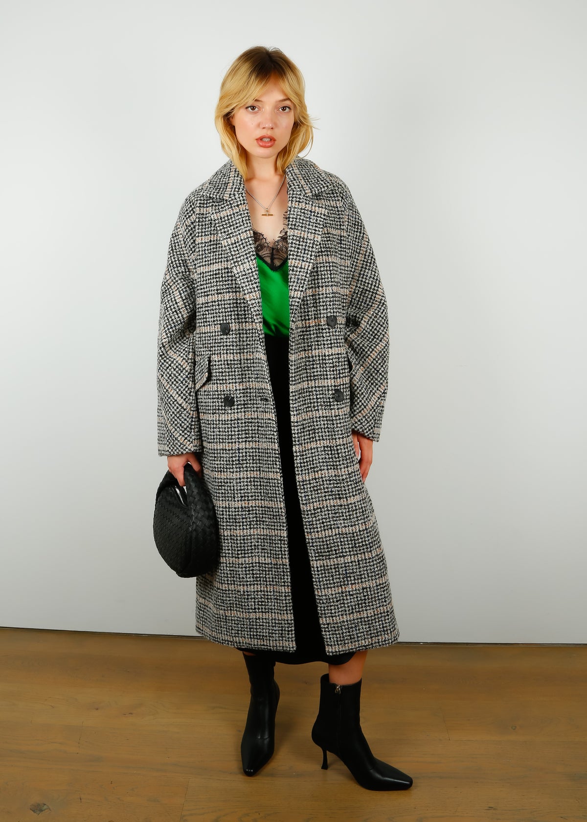 Check wool coat best sale