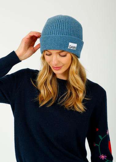 GANNI A6238 Rib Kit Beanie in Dusty Blue