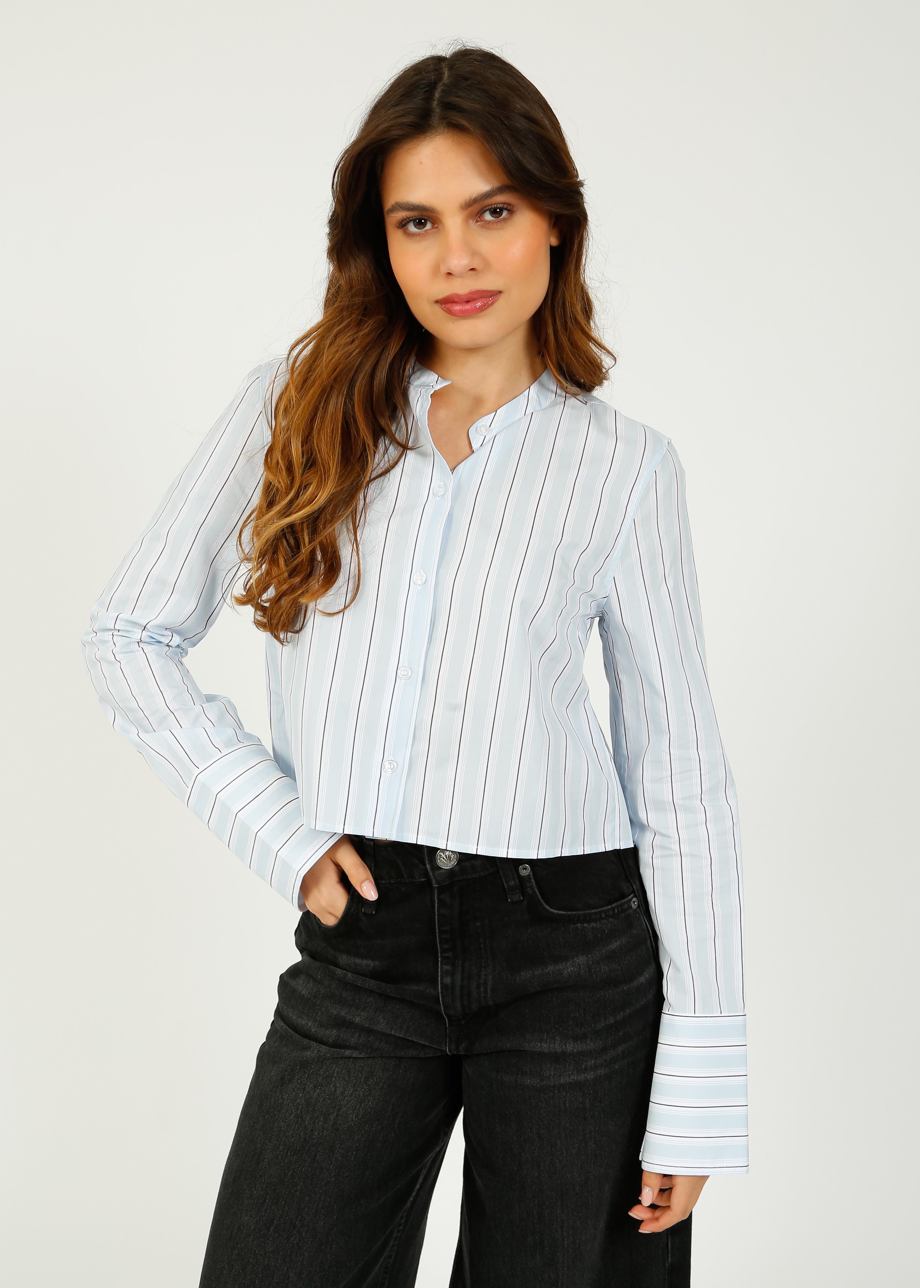 DAY Alexi Crop Striped Shirt in Light Blue