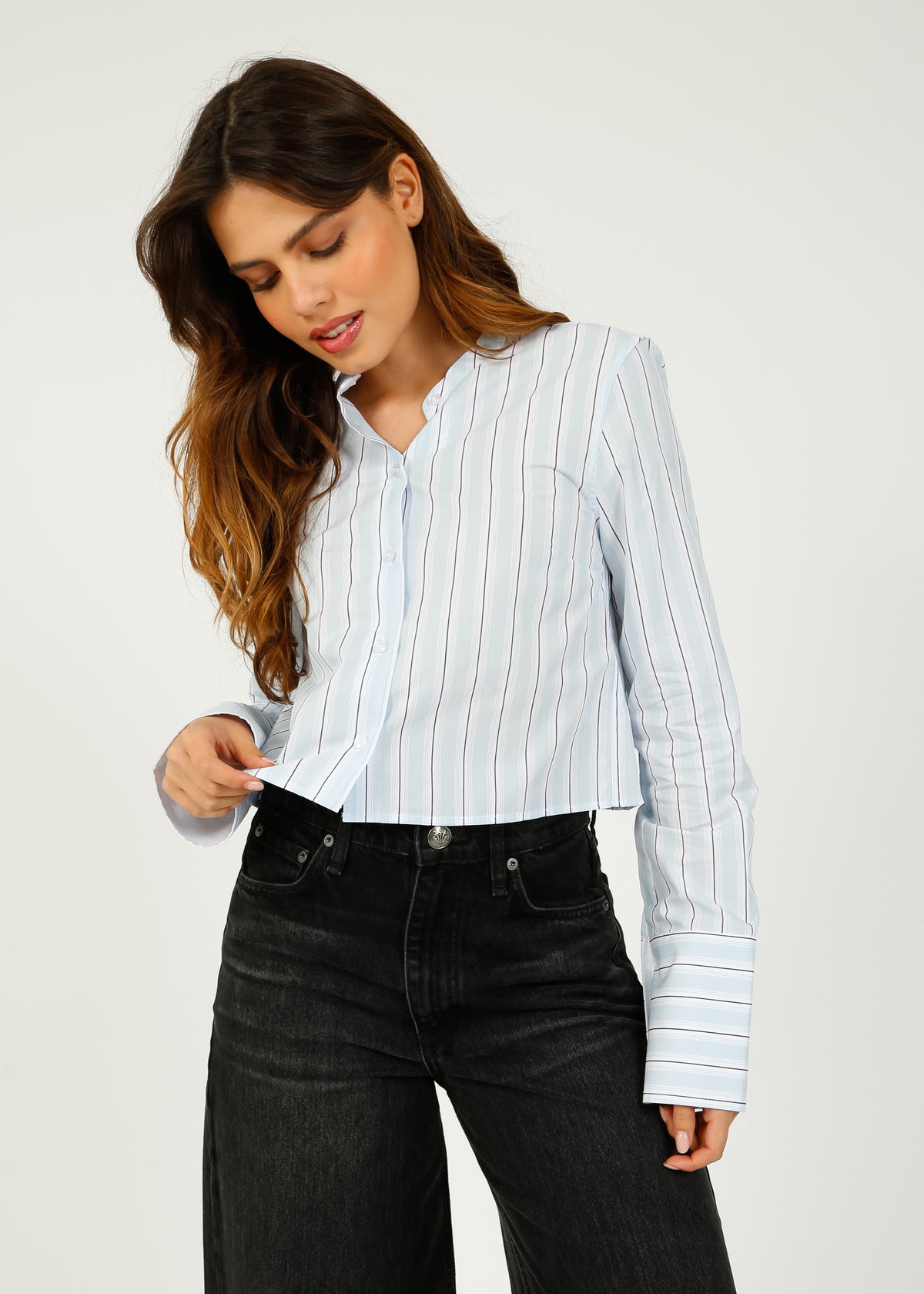 DAY Alexi Crop Striped Shirt in Light Blue