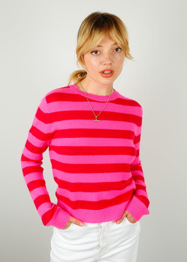 JU Stripe Crew in Hot Pink Cherry