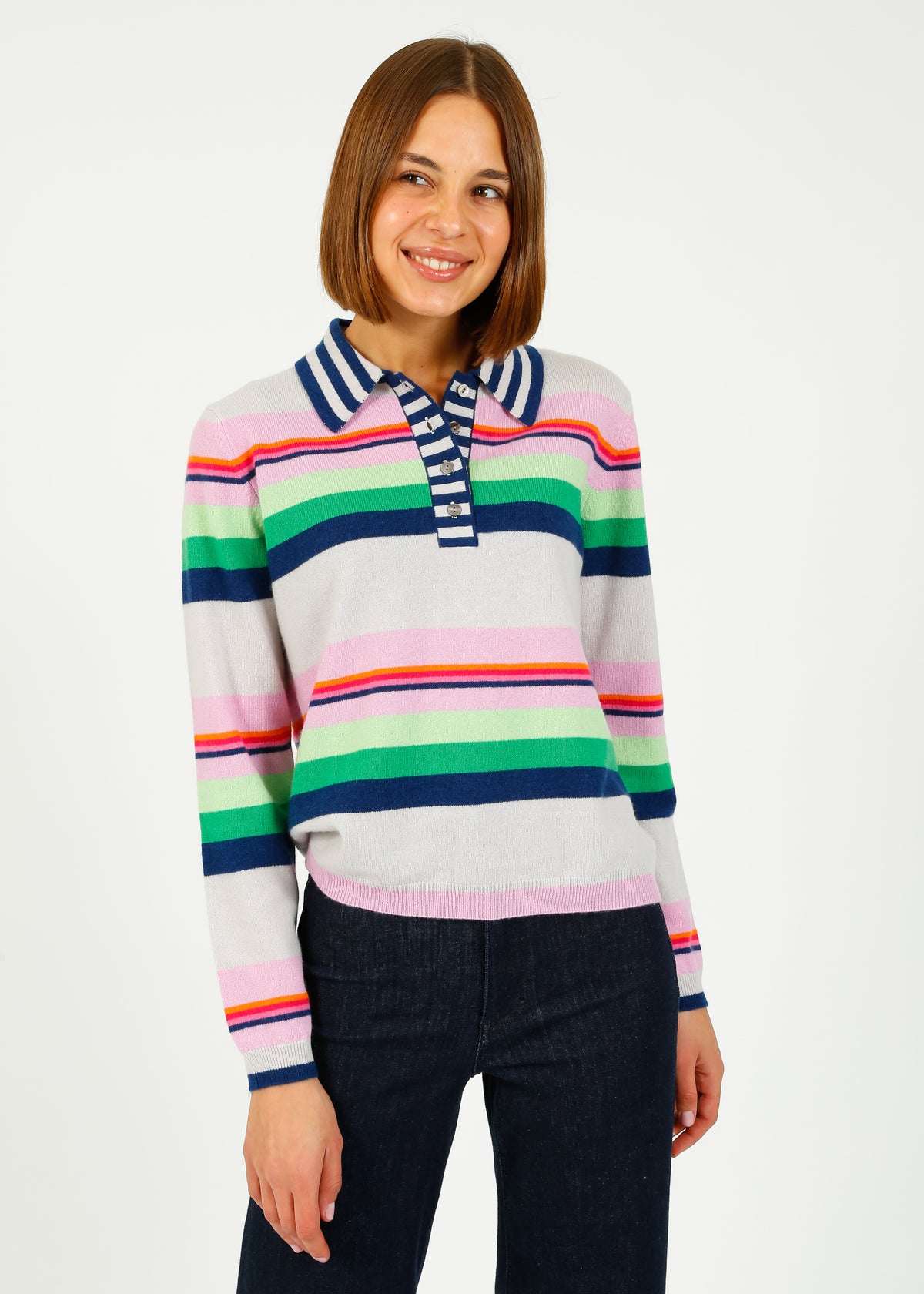 JU Cabana  Stripe Polo in Fog Multi