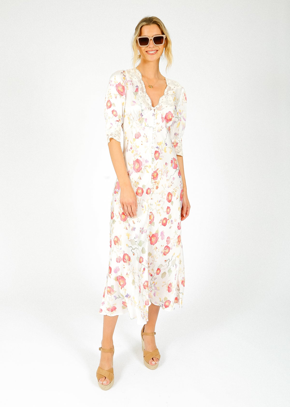 RIXO Simone Dress in Waterblossom Ivory