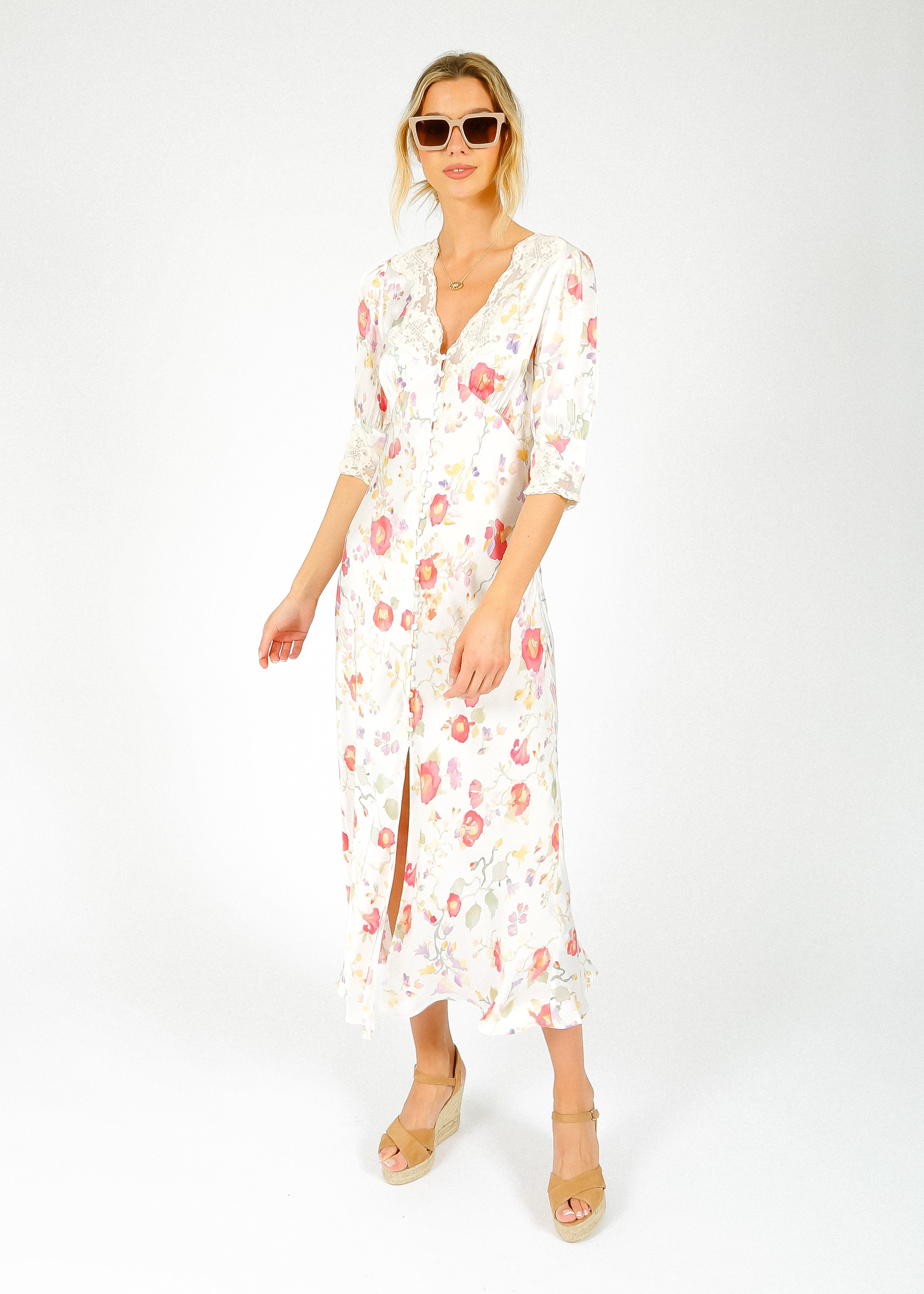 RIXO Simone Dress in Waterblossom Ivory