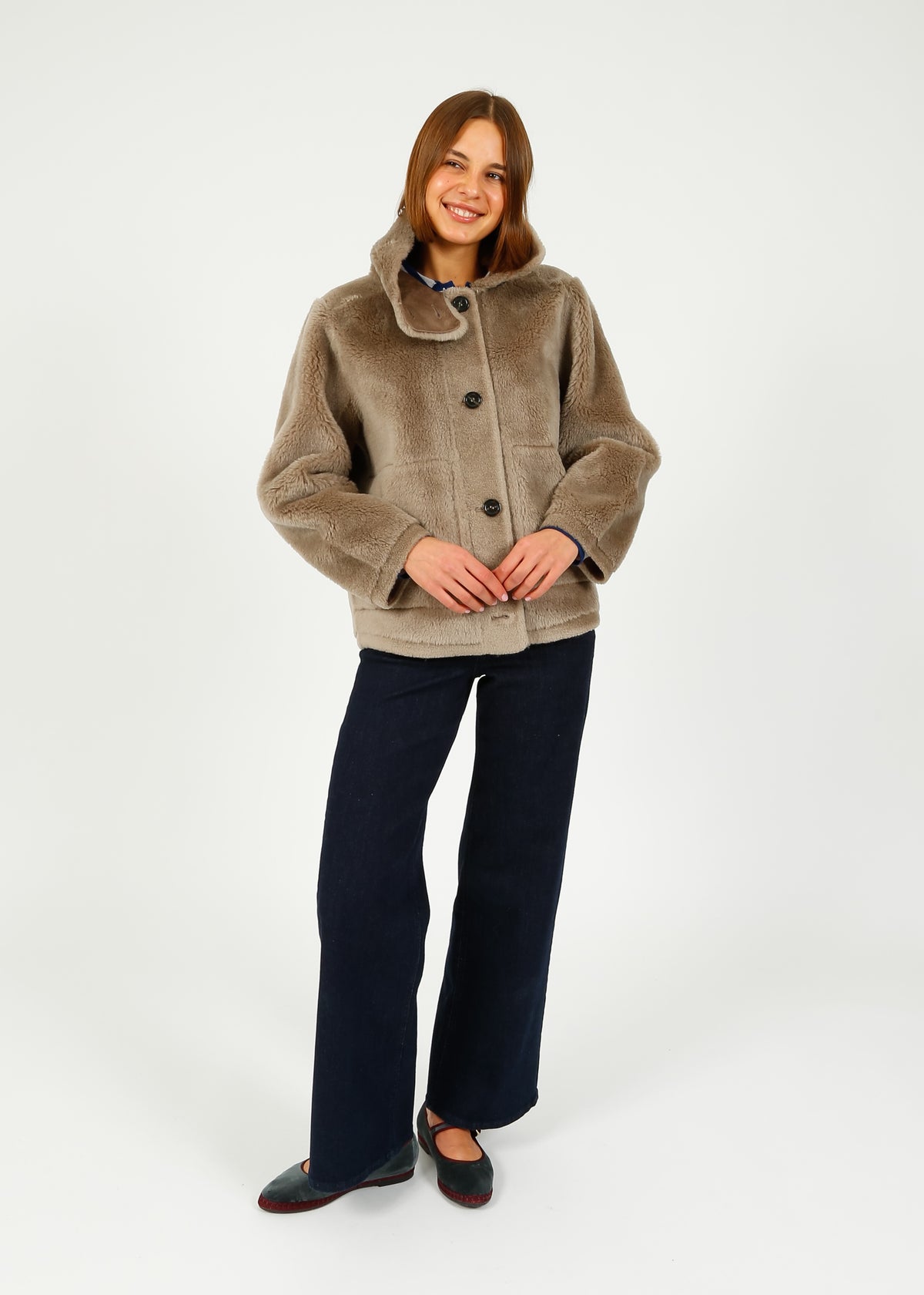 OW Assietta Lily Fur Coat in Taupe