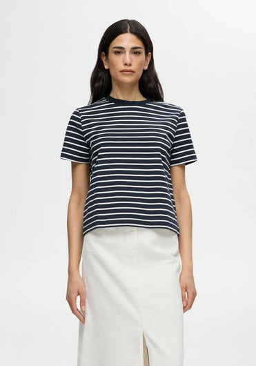 SLF Elfrida SS Boxy Tee in Dark Sapphire Stripes