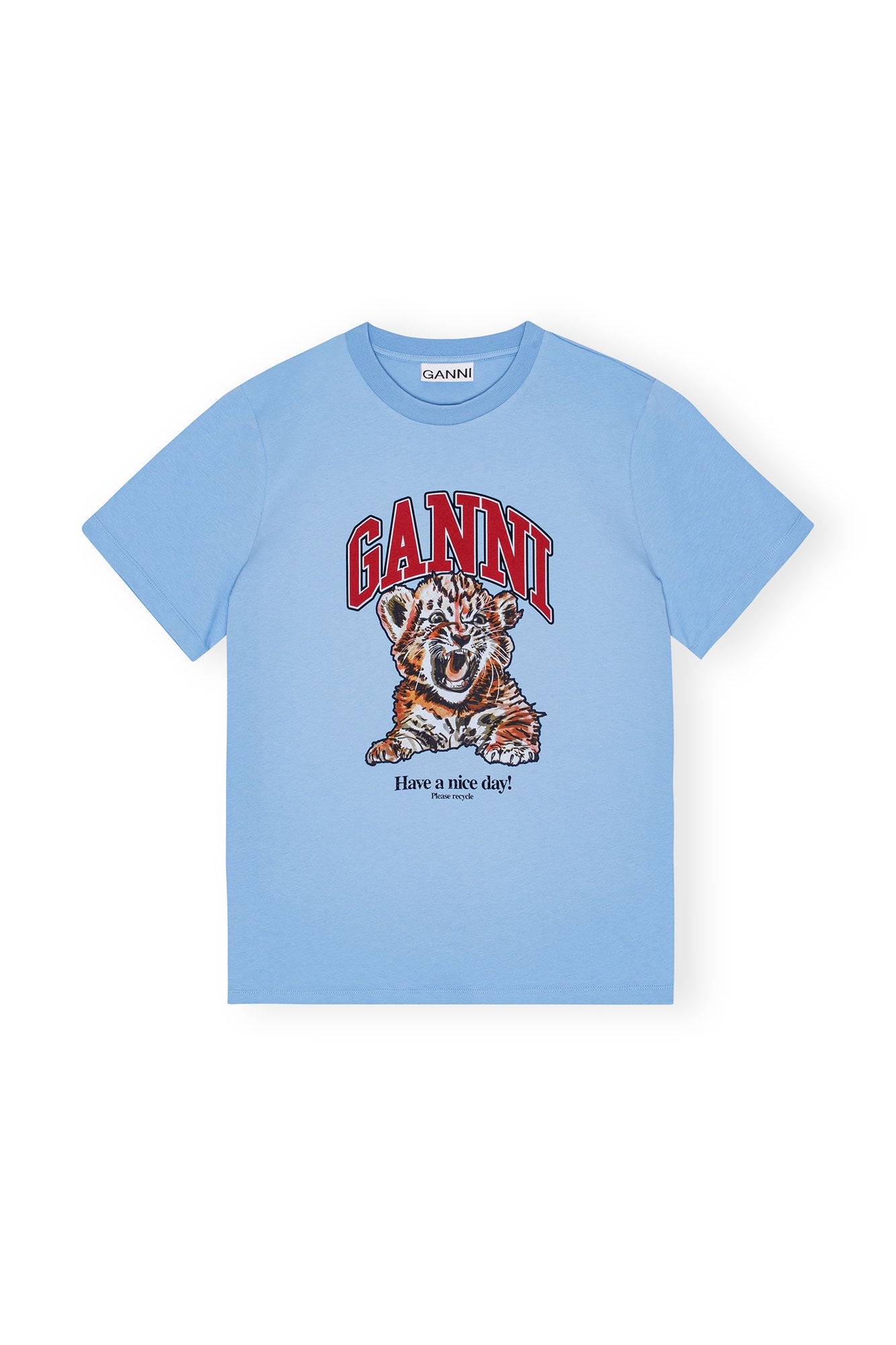 GANNI T4007 Tiger Relaxed Tee in Blissful Blue