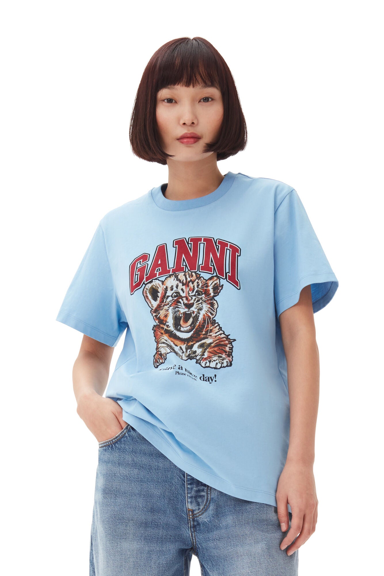 GANNI T4007 Tiger Relaxed Tee in Blissful Blue