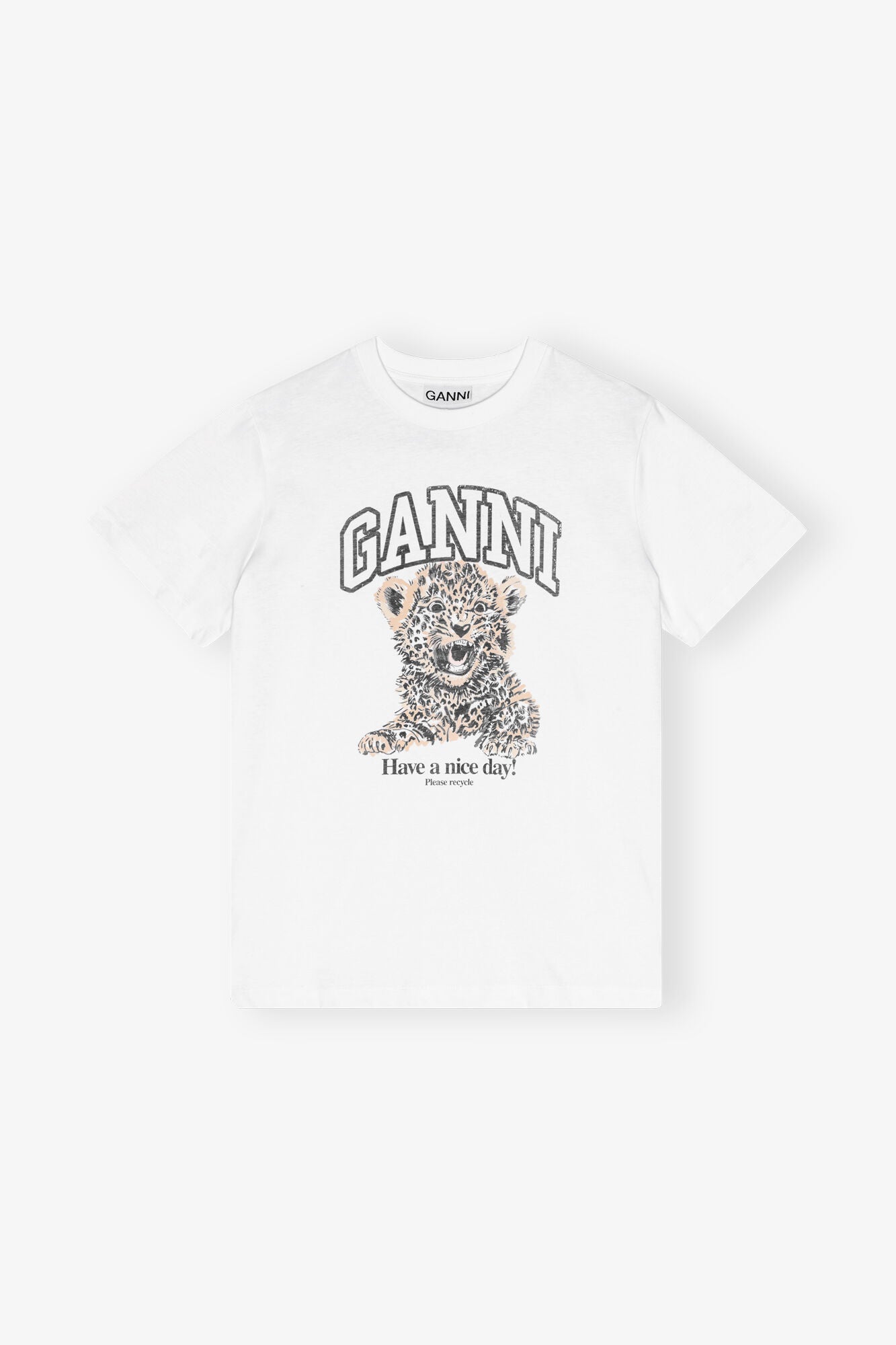 GANNI T4124 Basic Jersey Leopard Relaxed T Shirt