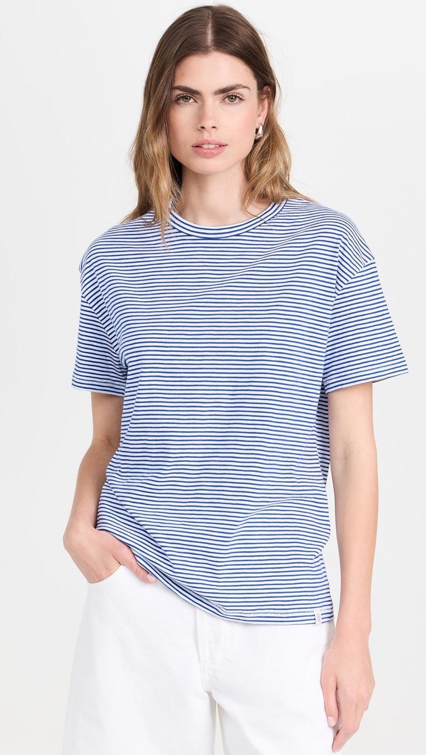 R&B Mini Slub Stripe Boyfriend Tee in Blue, White