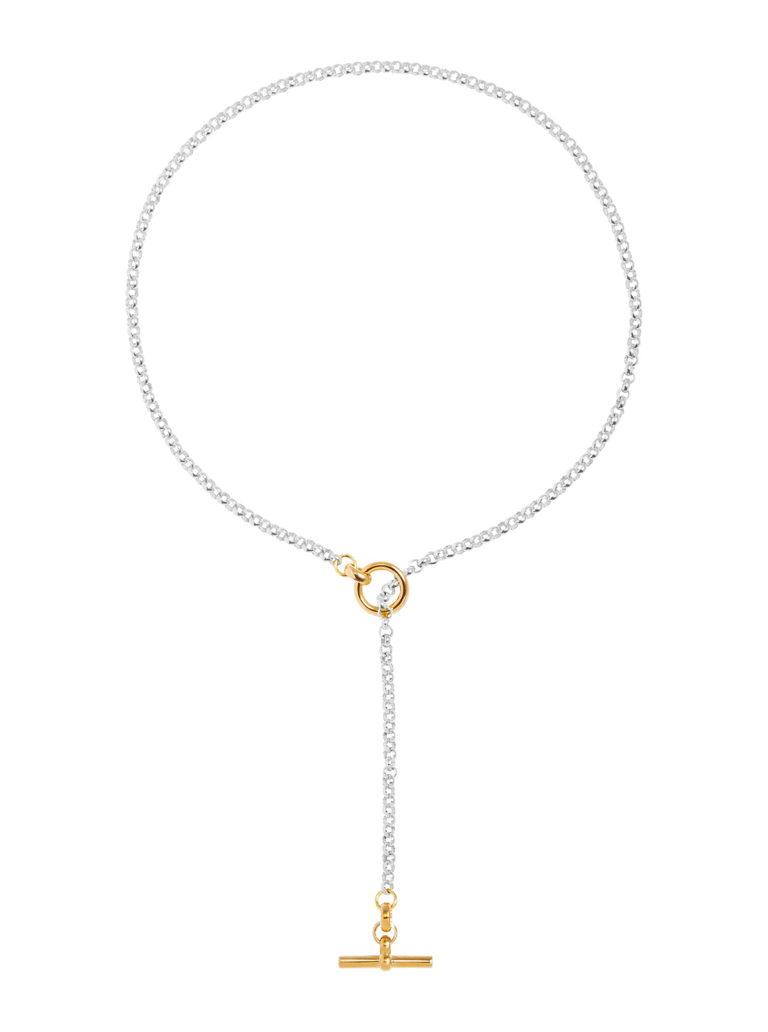 TS Short Silver and Gold Lariat Necklace