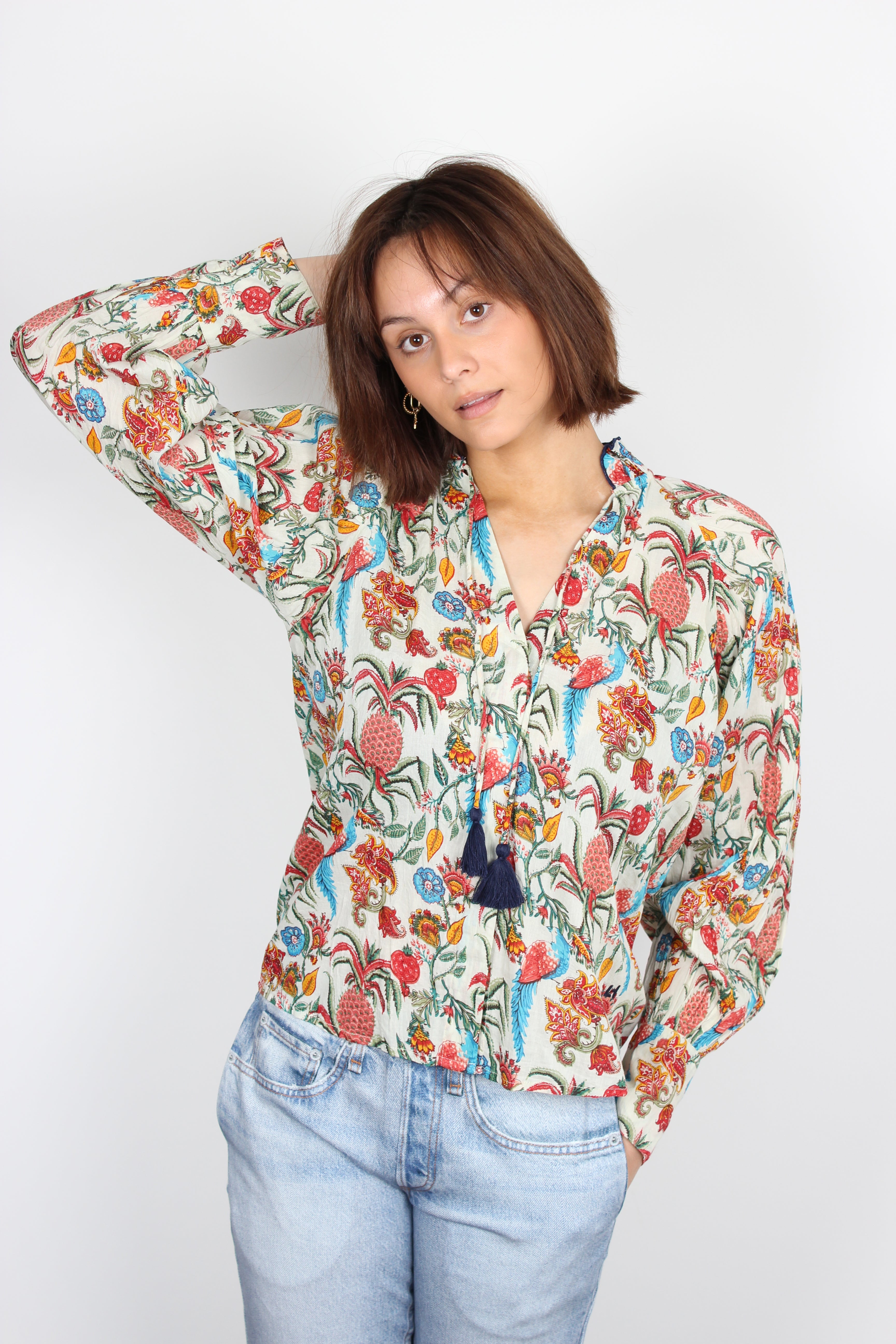 Leon & Harper Caris ananas printed cotton shirt