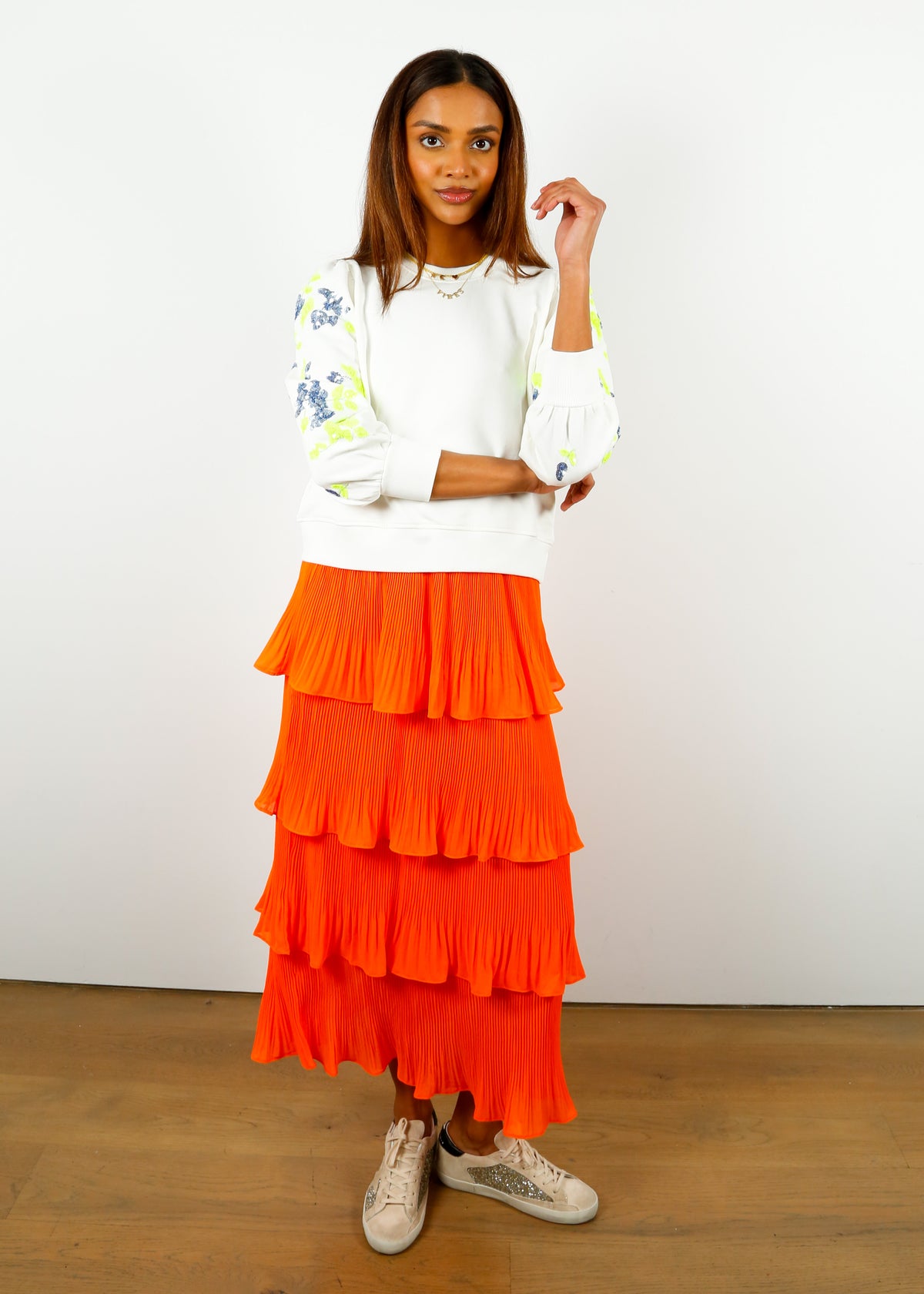 EA Dacie Pleated Midi Skirt in Hazard