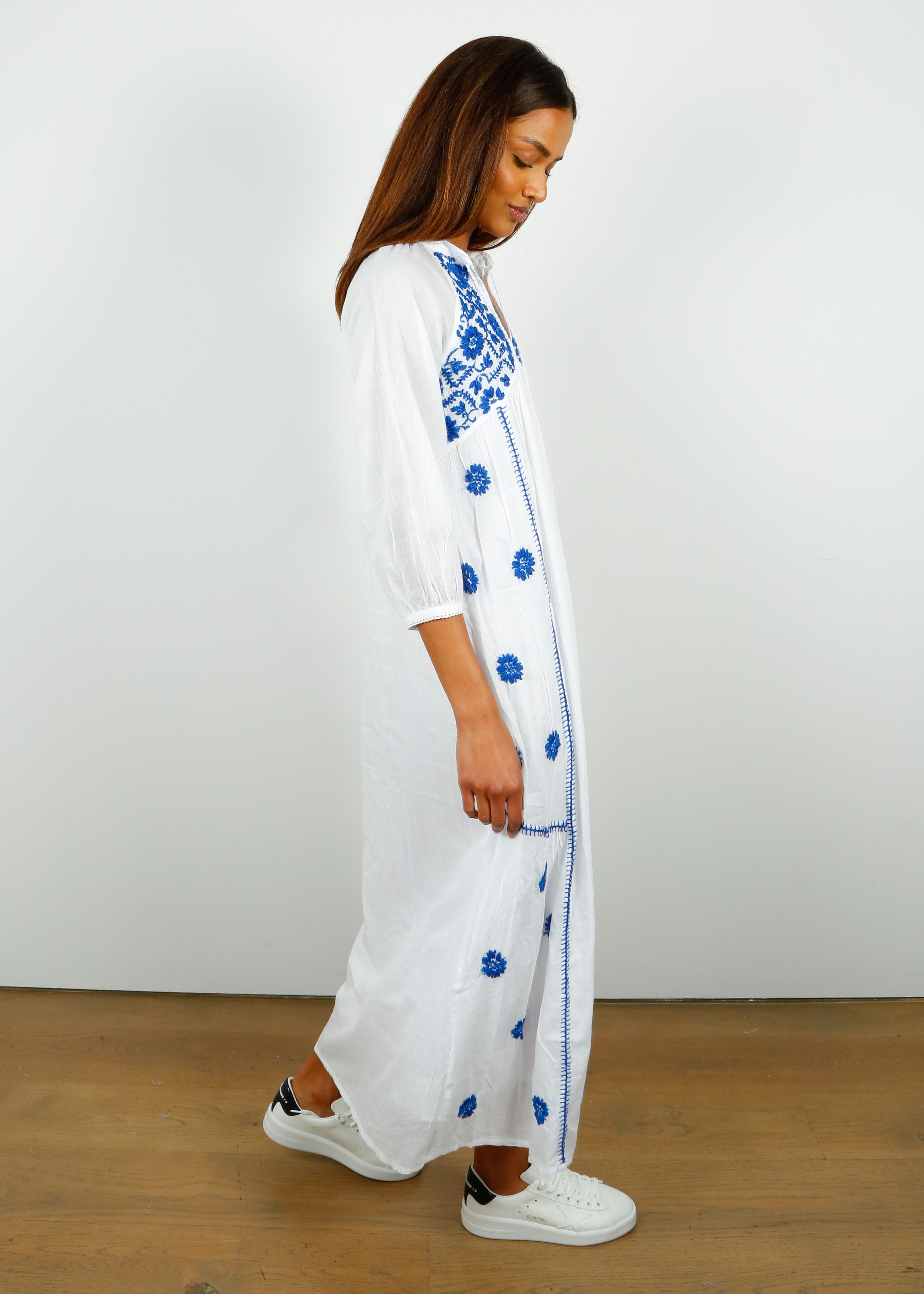 DREAM Panel Dress in White with French Blue