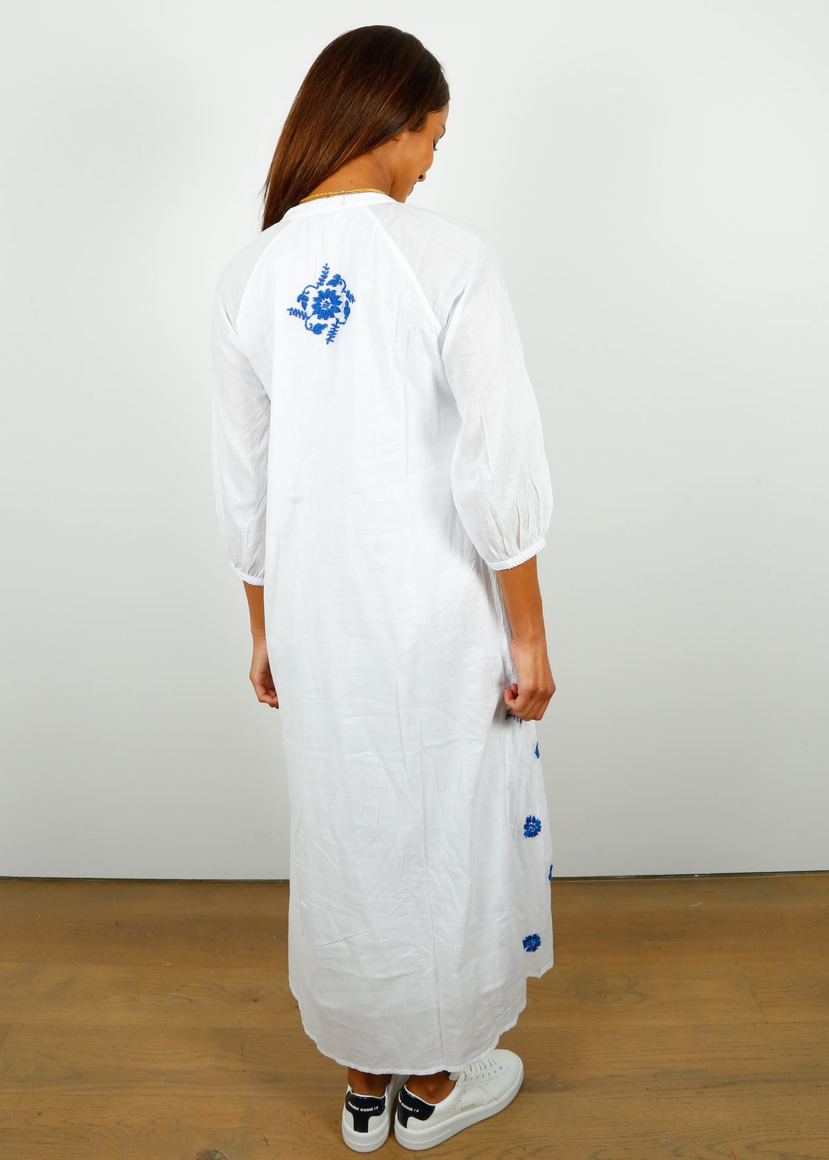 DREAM Panel Dress in White with French Blue