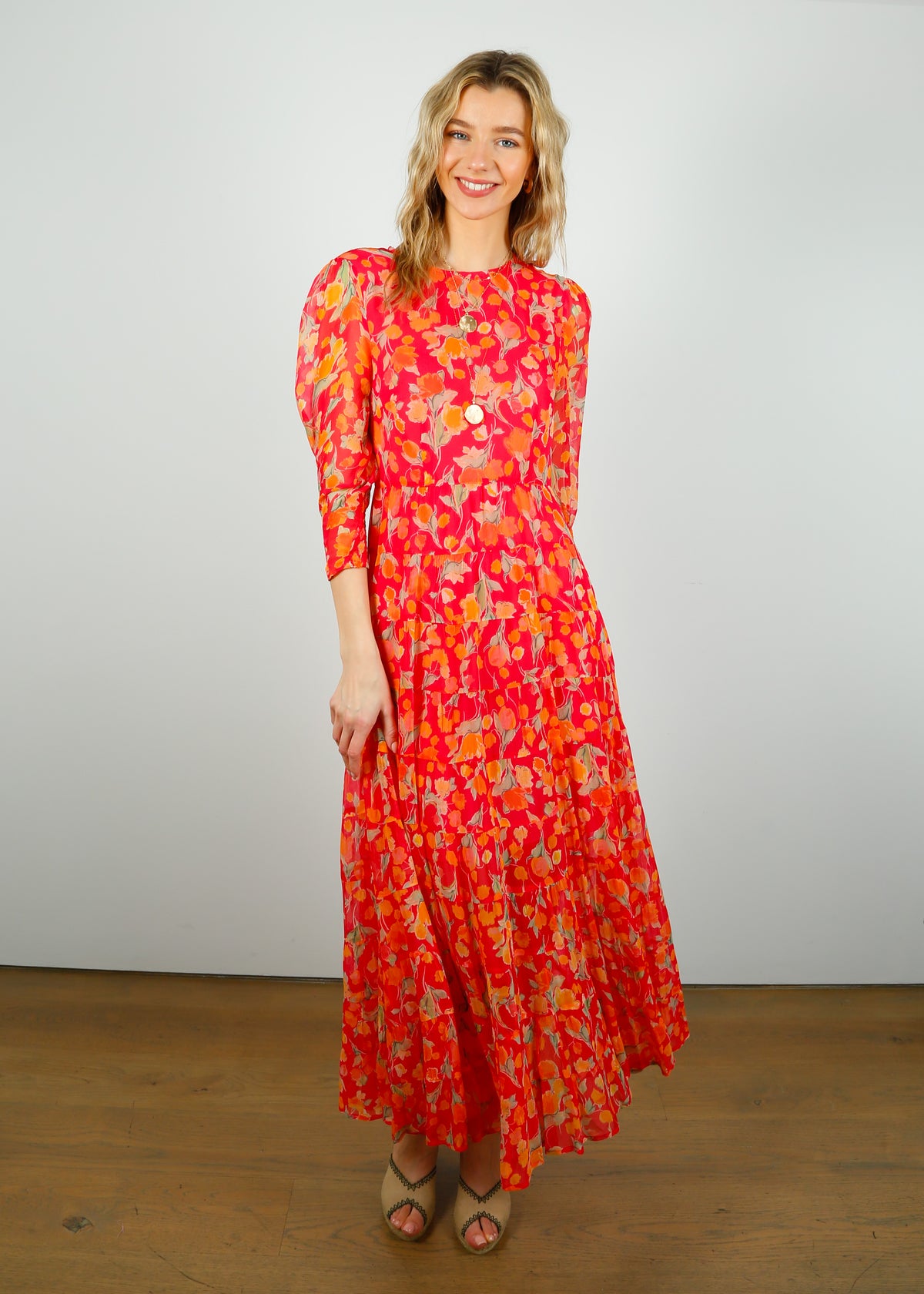 RIXO Kristen Dress in Fontainhas Floral Coral